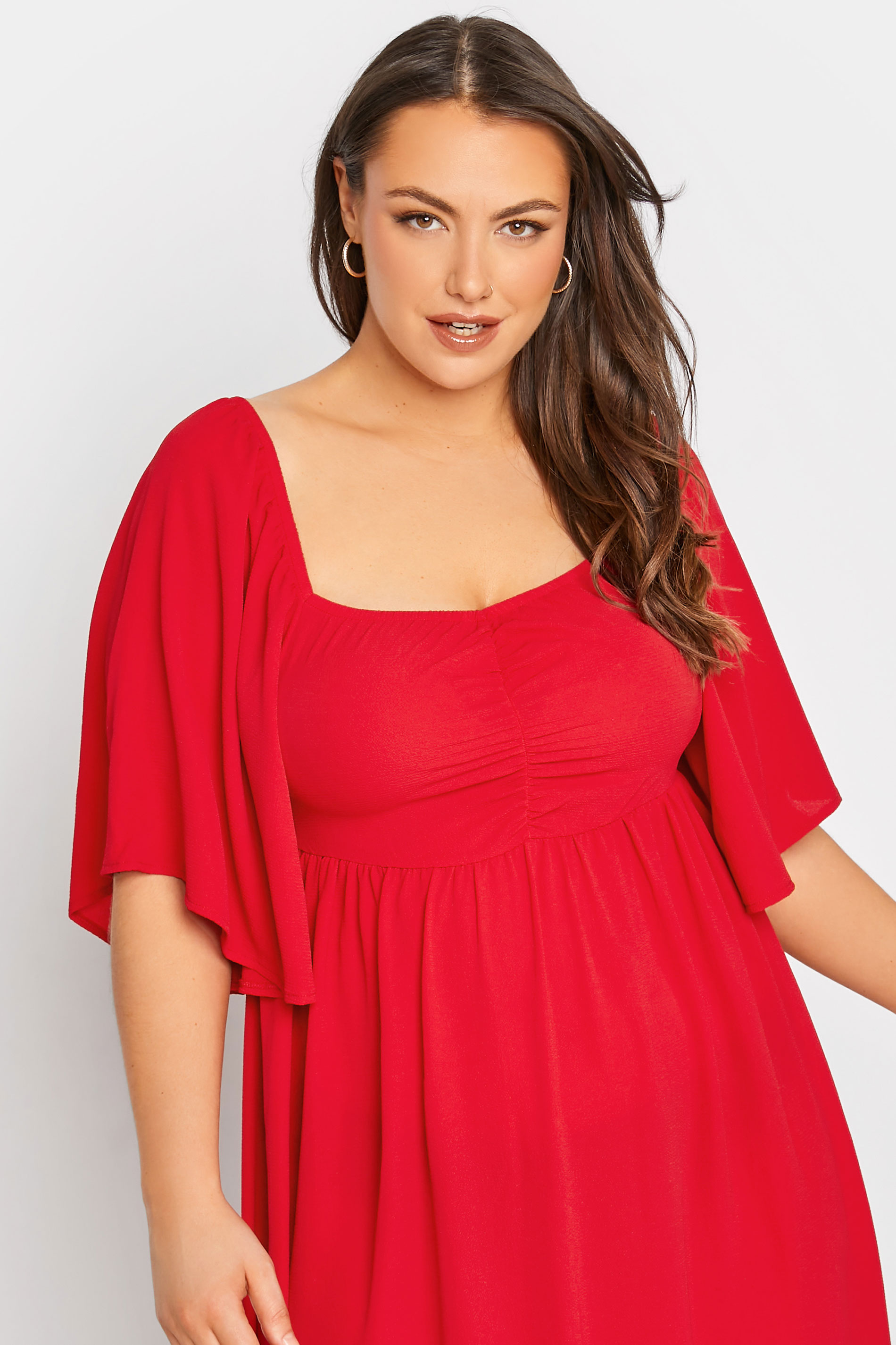 LIMITED COLLECTION Plus Size Red Ruched Angel Sleeve Dress | Yours Clothing