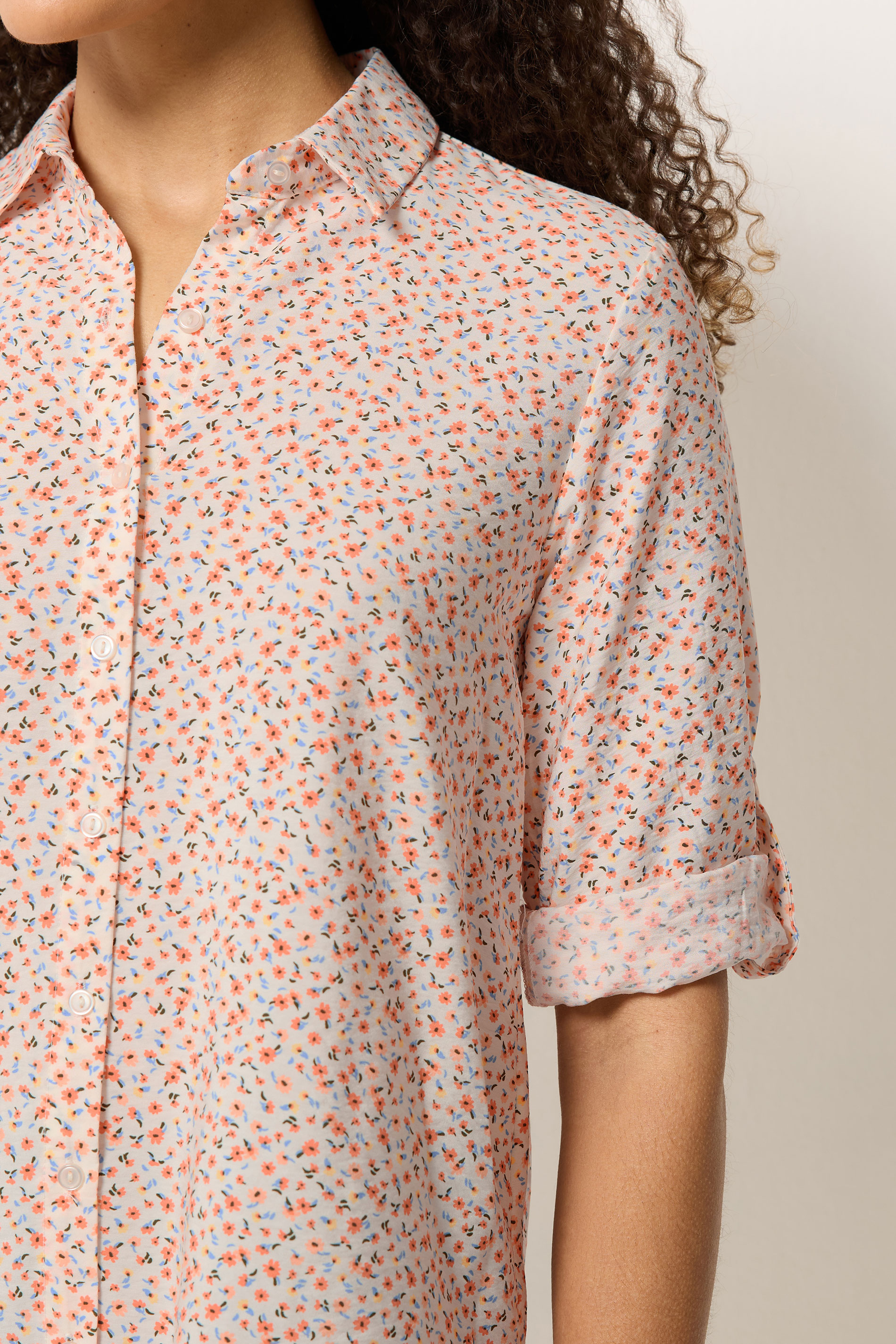 M&Co White & Orange Ditsy Floral Tab Sleeve Shirt 4