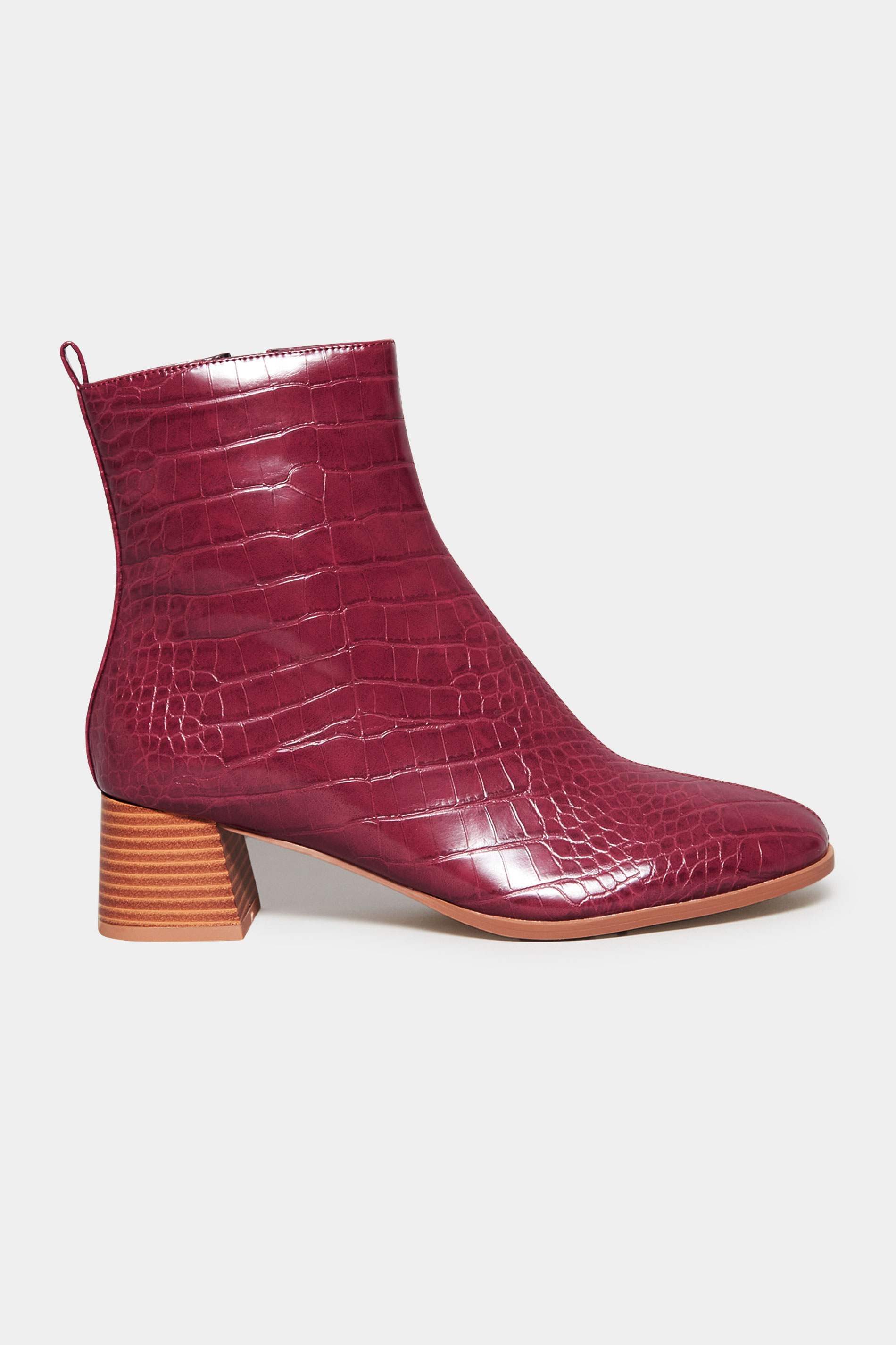LTS Wine Red Croc Block Heel Boots In Standard Fit | Long Tall Sally