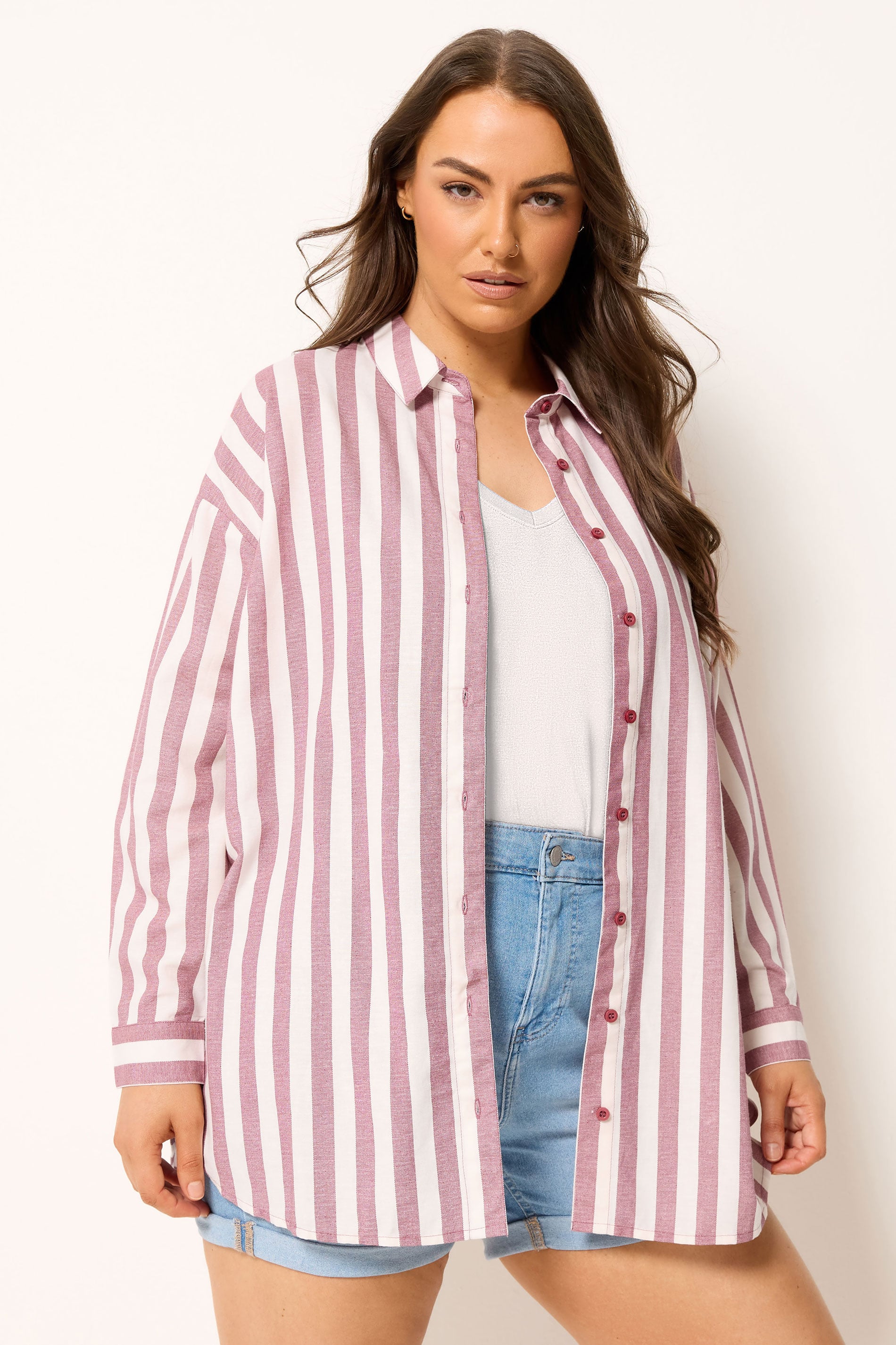 YOURS Plus Size Red Stripe Linen Shirt | Yours Clothing 3