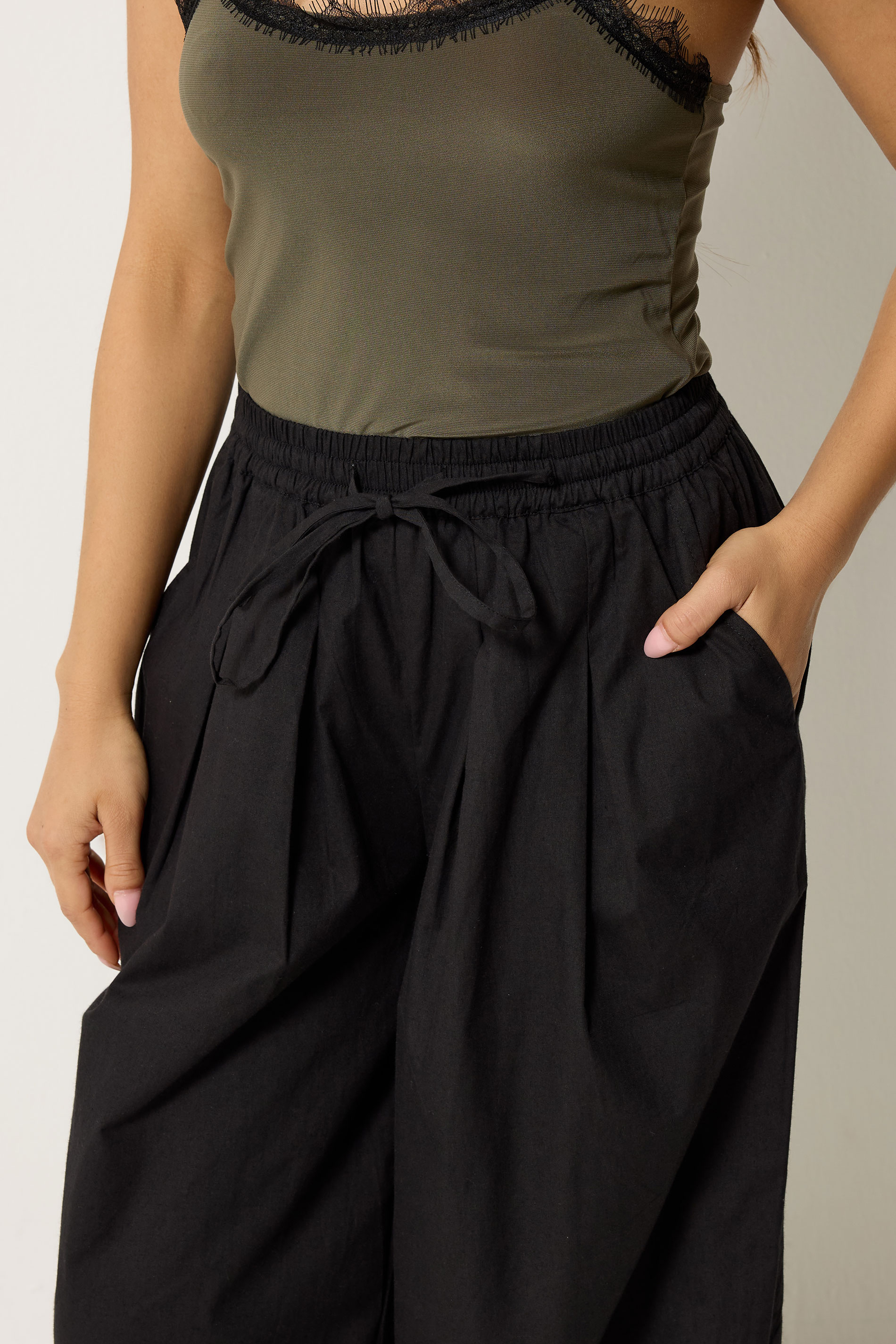 PixieGirl Petite Women's Black Poplin Cotton Barrel Leg Trousers | PixieGirl 4