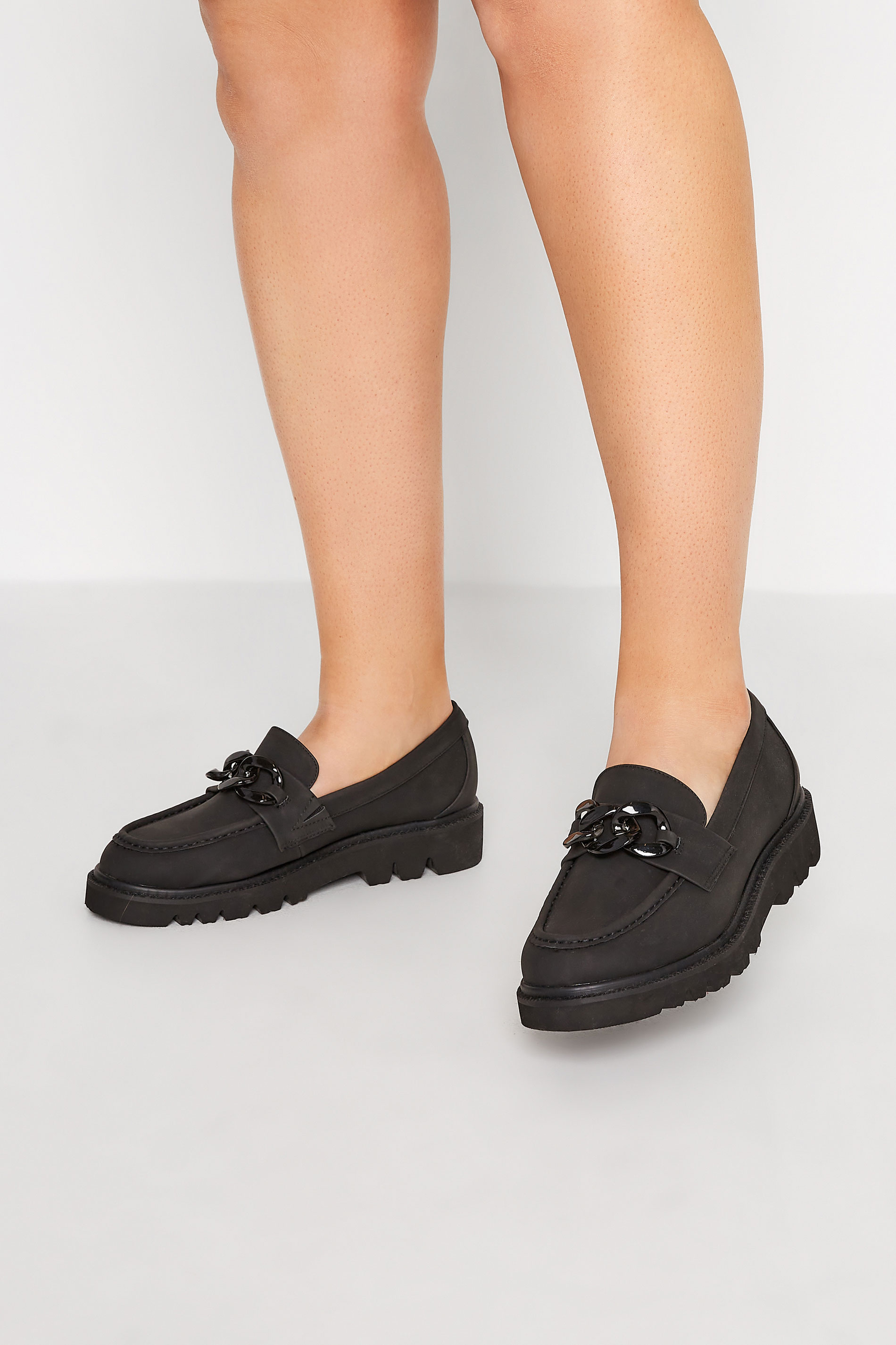 LIMITED COLLECTION Plus Size Black Chunky Chain Loafers In Extra Wide EEE Fit | Yours Clothing 1