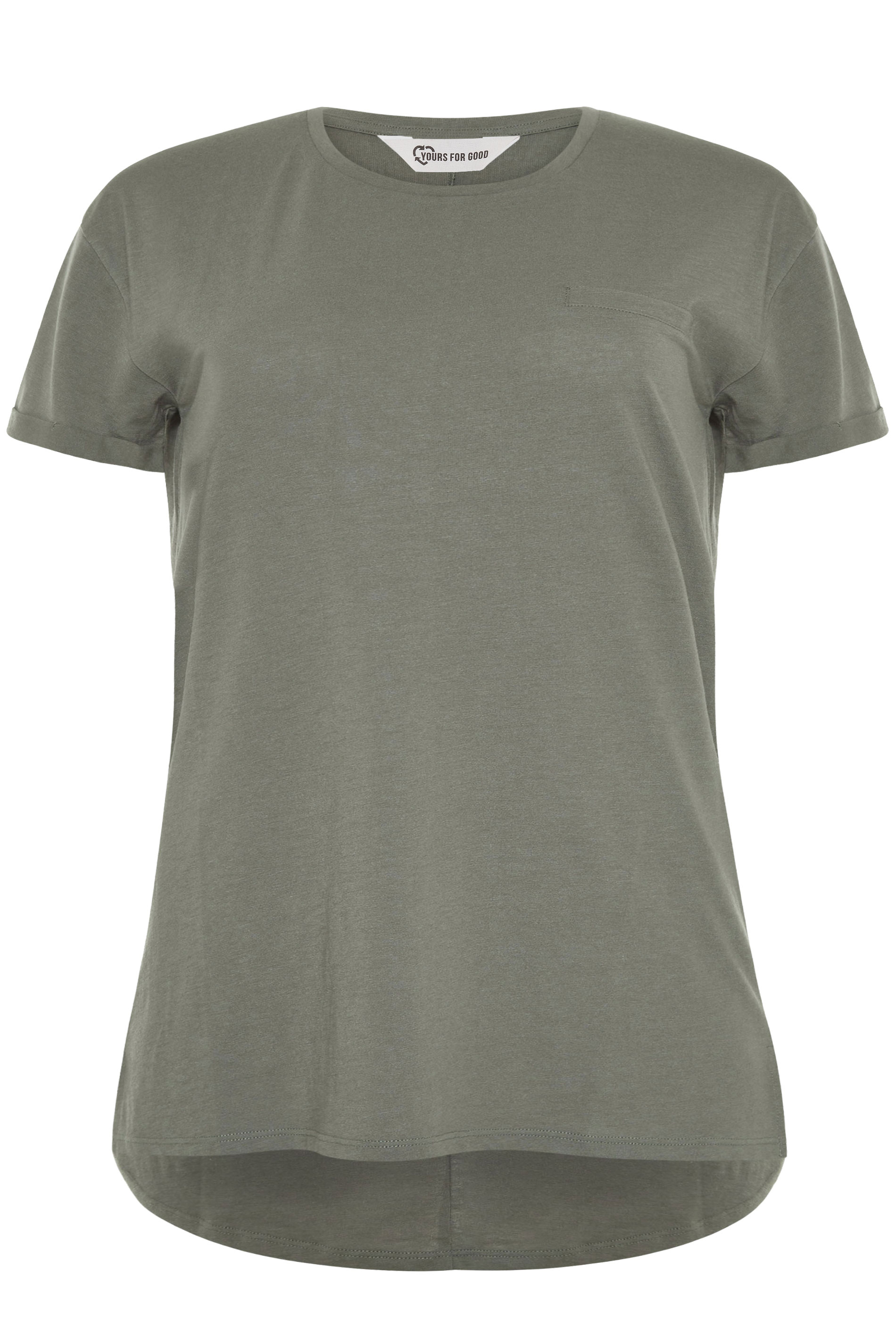 Grande taille  Tops Grande taille  Tops Casual | SUSTAINABLE - T-Shirt Vert Kaki Bio à Poche - XC07702