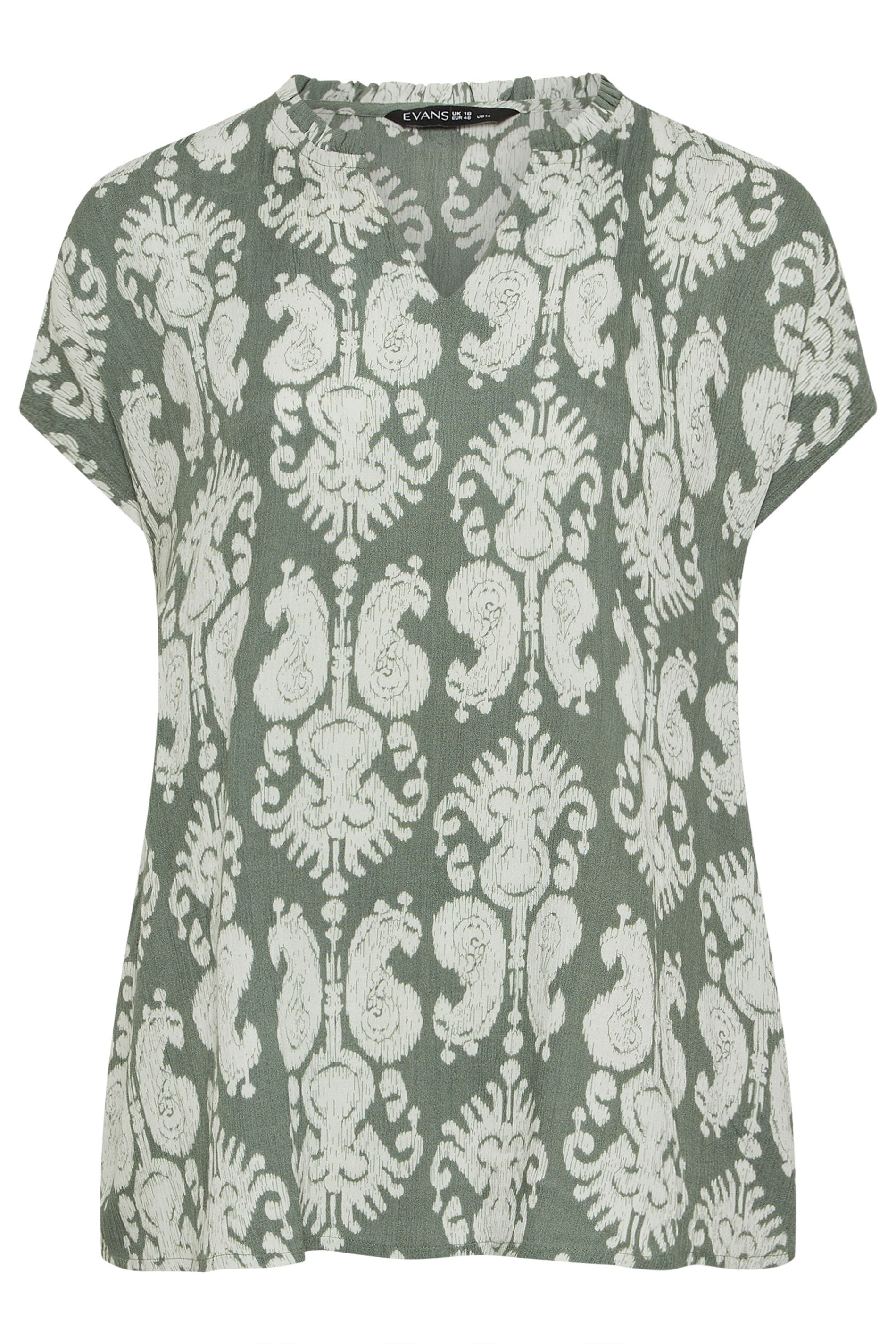 EVANS Plus Size Green Abstract Notch Neck Blouse | Evans 8
