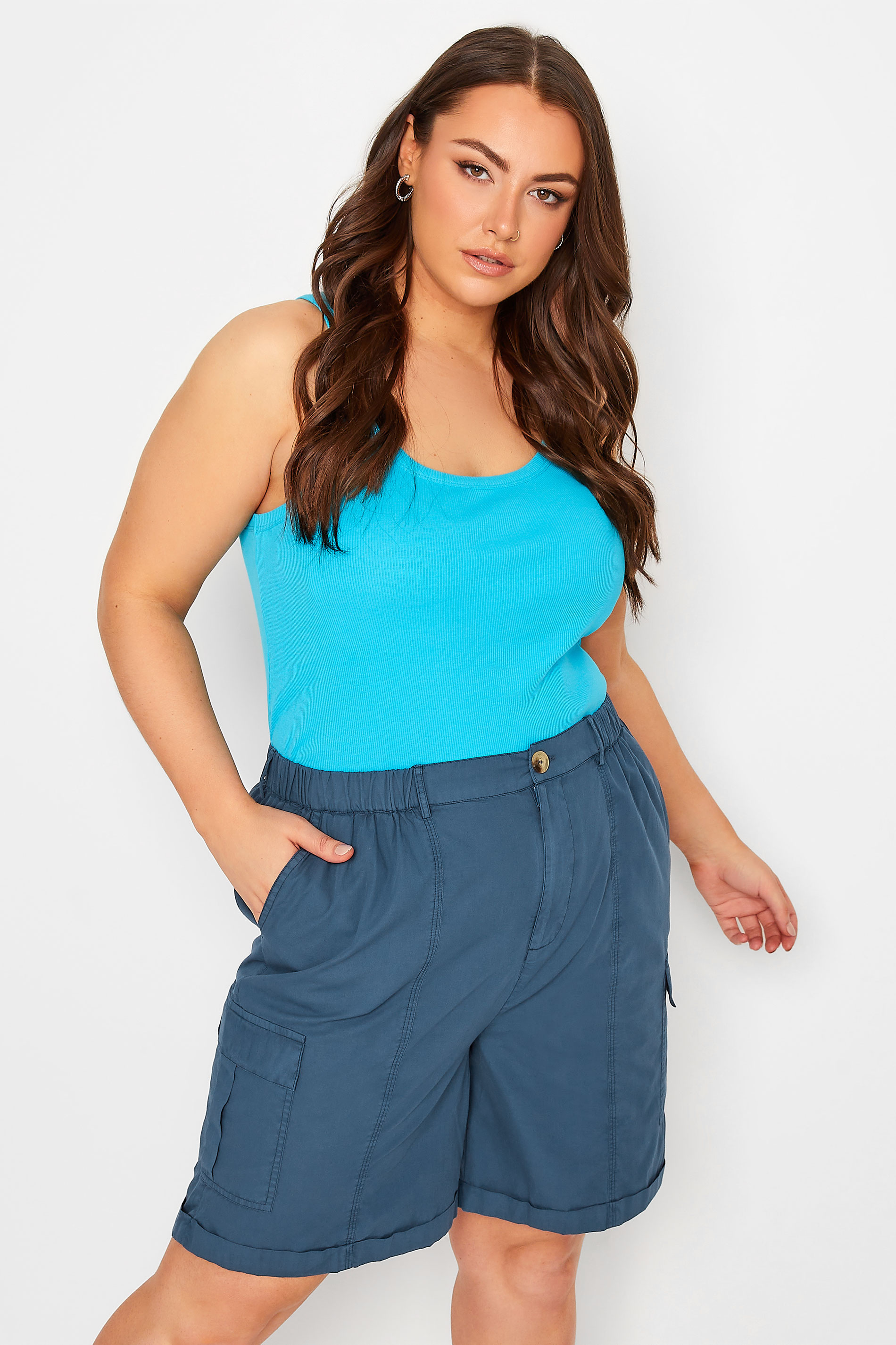 YOURS Curve Plus Size Navy Blue Cargo Shorts | Yours Clothing  1