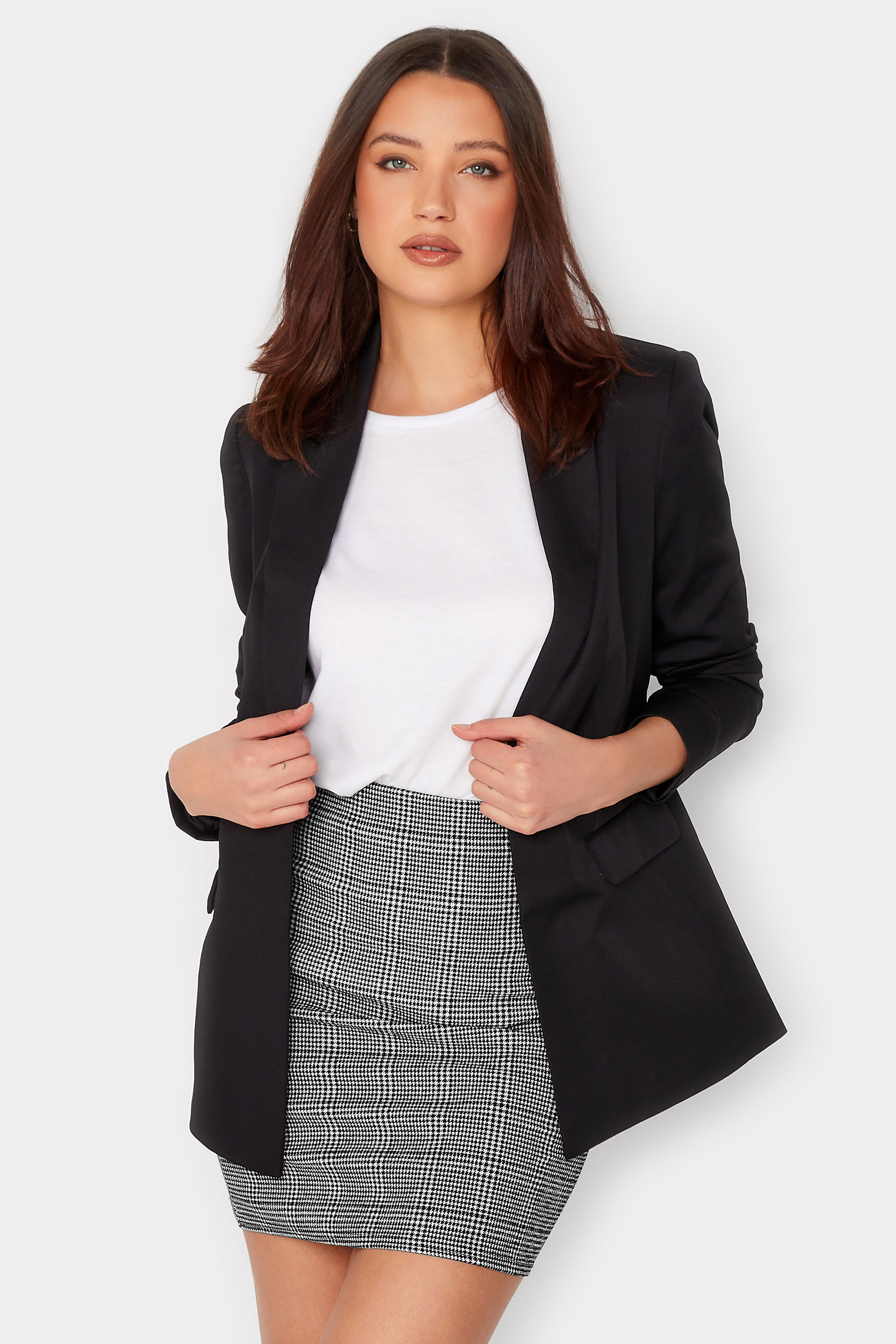 LTS Tall Black & Grey Check Stretch Mini Skirt | Long Tall Sally 3