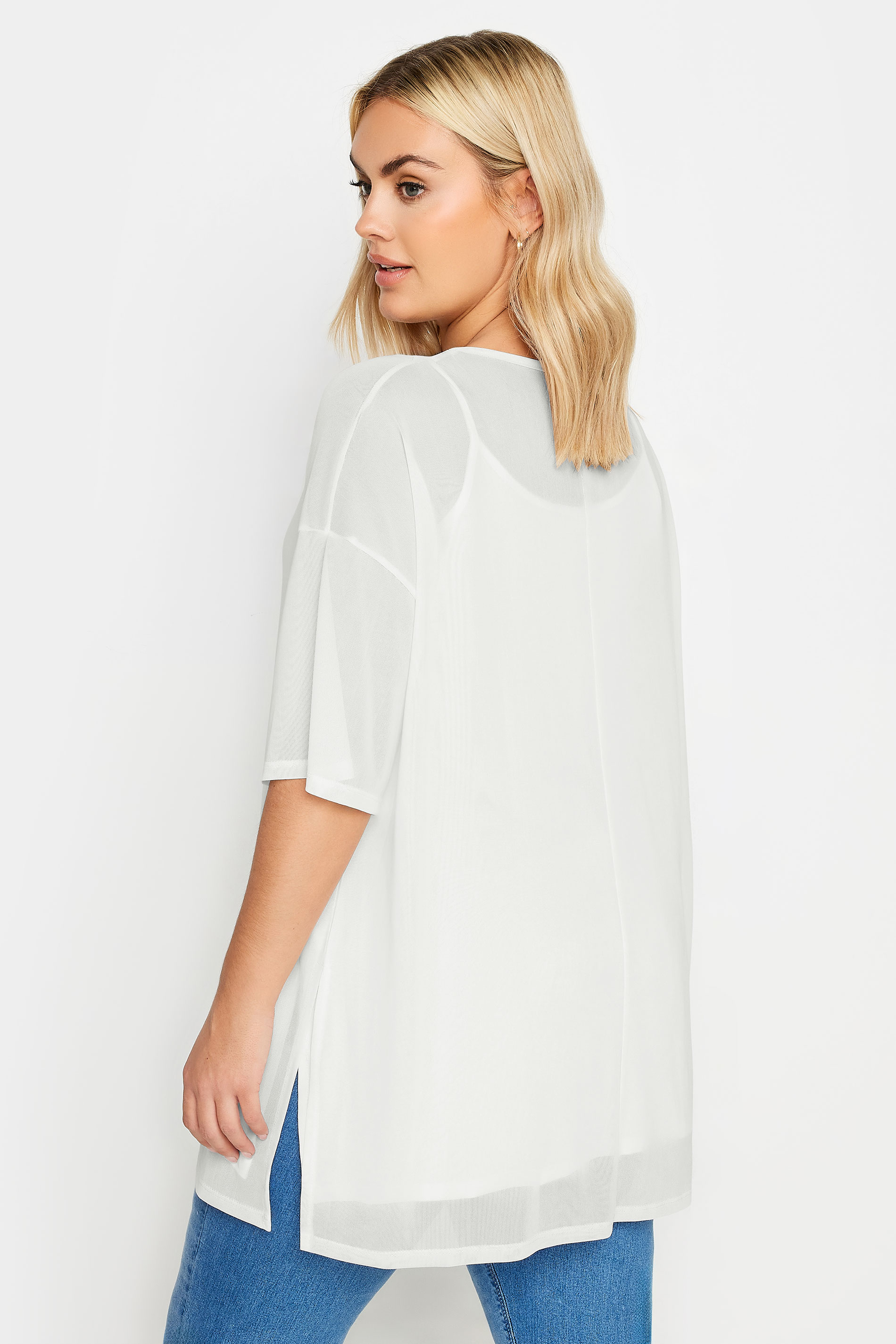 YOURS Plus Size White Oversized Mesh Top | Yours Clothing 3