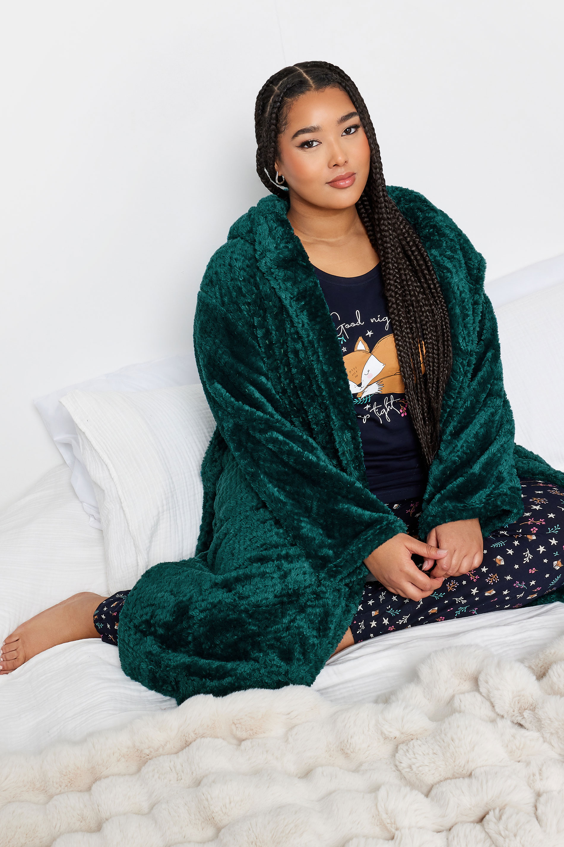 YOURS Plus Size Emerald Green Waffle Fleece Hooded Dressing Gown | Yours Clothing 2