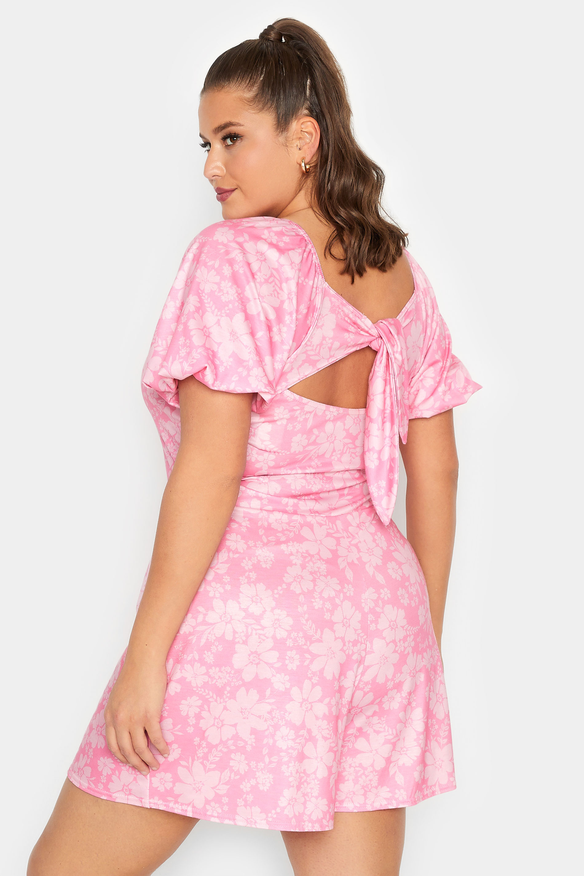 LIMITED COLLECTION Plus Size Pink Floral Bow Back Playsuit | Yours Clothing 3