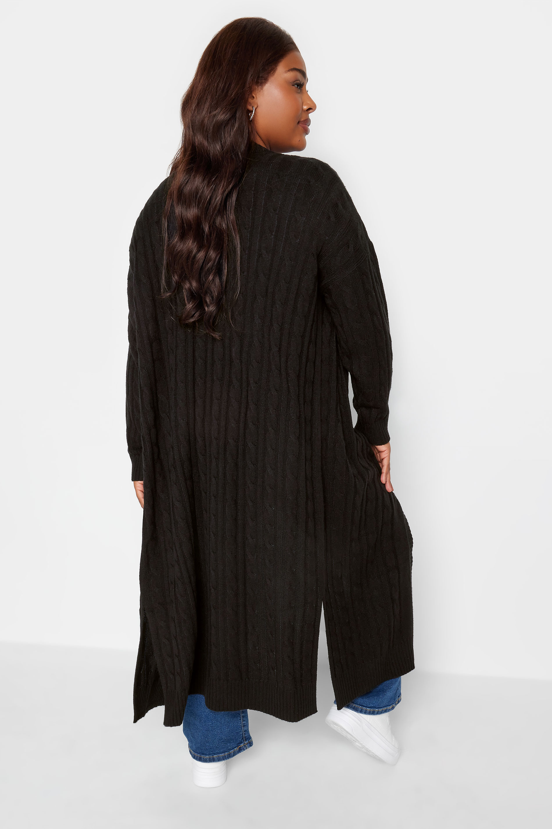 YOURS Plus Size Black Cable Knitted Maxi Cardigan | Yours Clothing 3