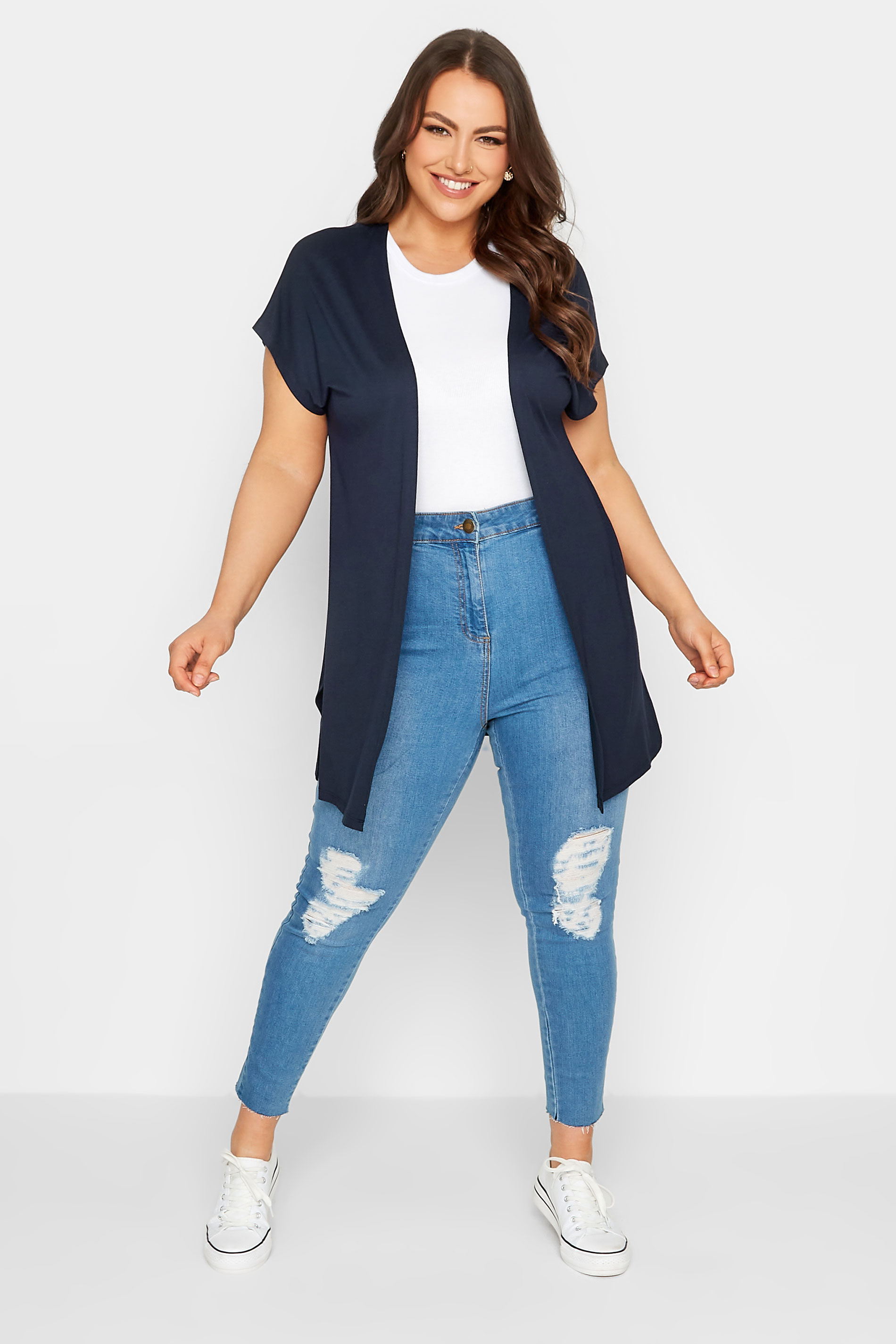 YOURS Plus Size Navy Blue Short Sleeve Cardigan | Yours Clothing 2