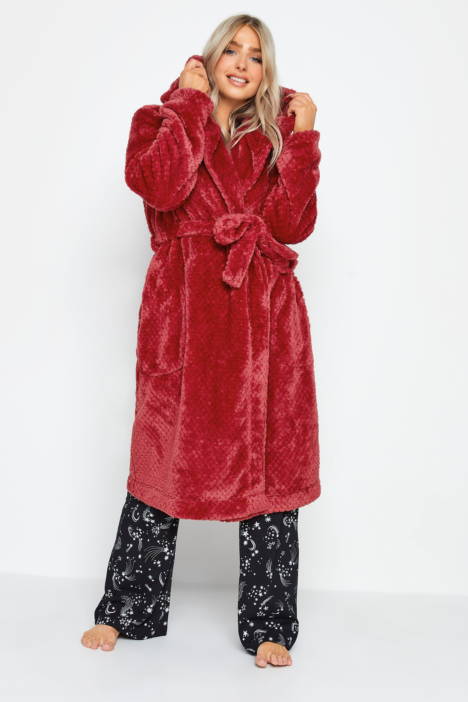 M&Co Red Hooded Soft Touch Maxi Dressing Gown | M&Co 3