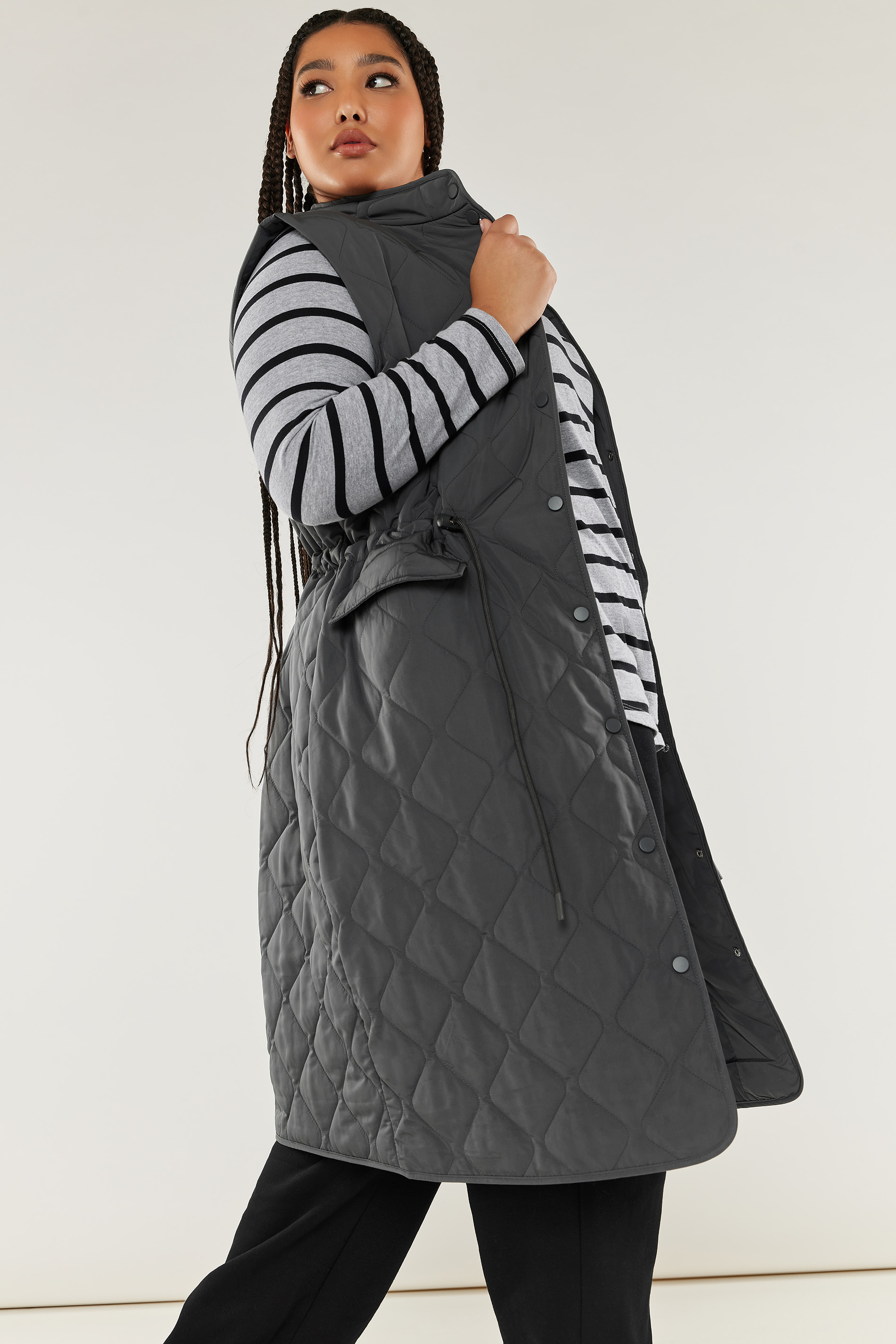 YOURS Plus Size Grey Lightweight Quilted Midi Gilet | Yours Clothing 1