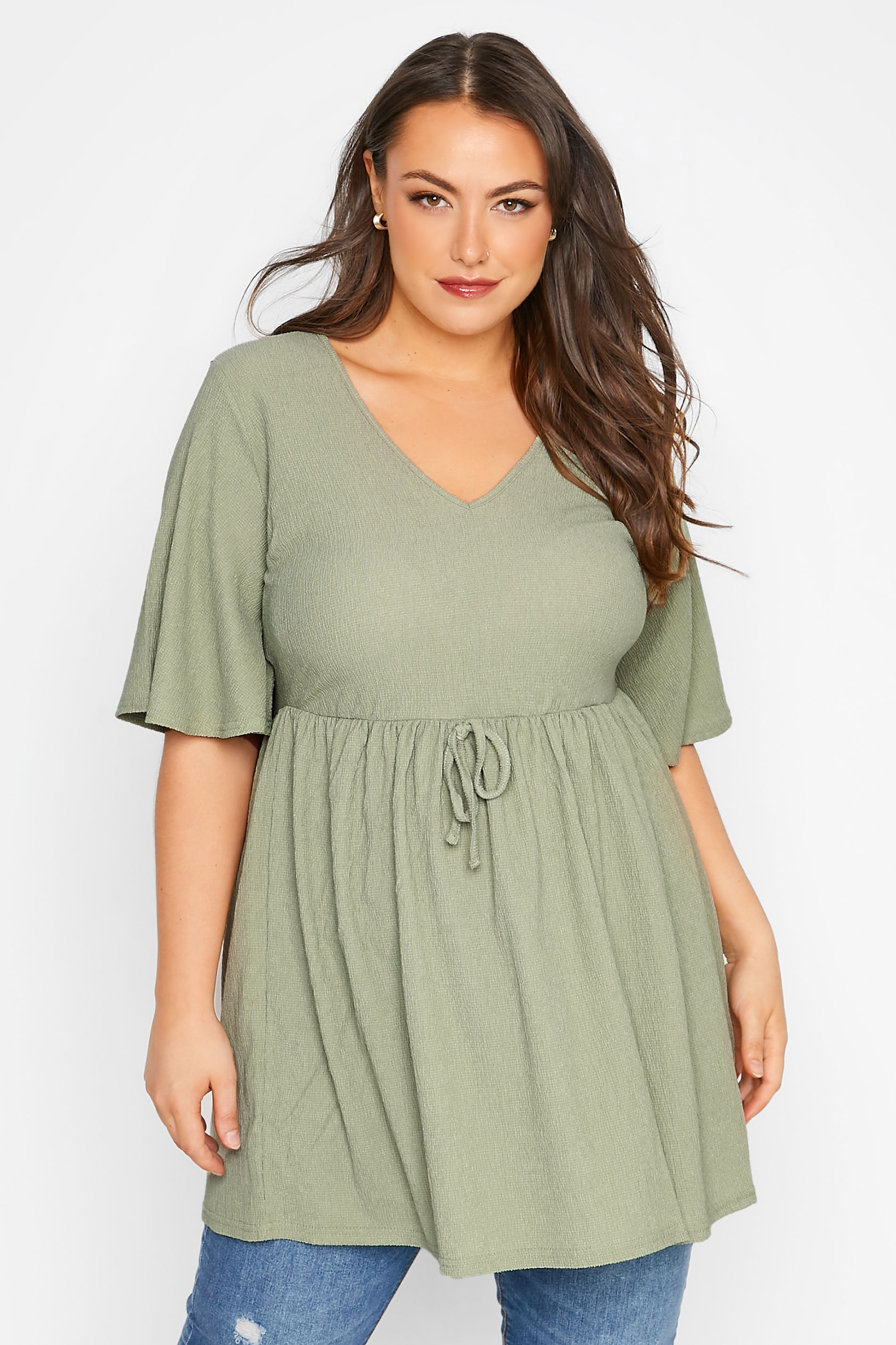 Grande taille  Tops Grande taille  Tops Casual | LIMITED COLLECTION - Top Vert Pastel Manches Courtes Ficelle - GR27110