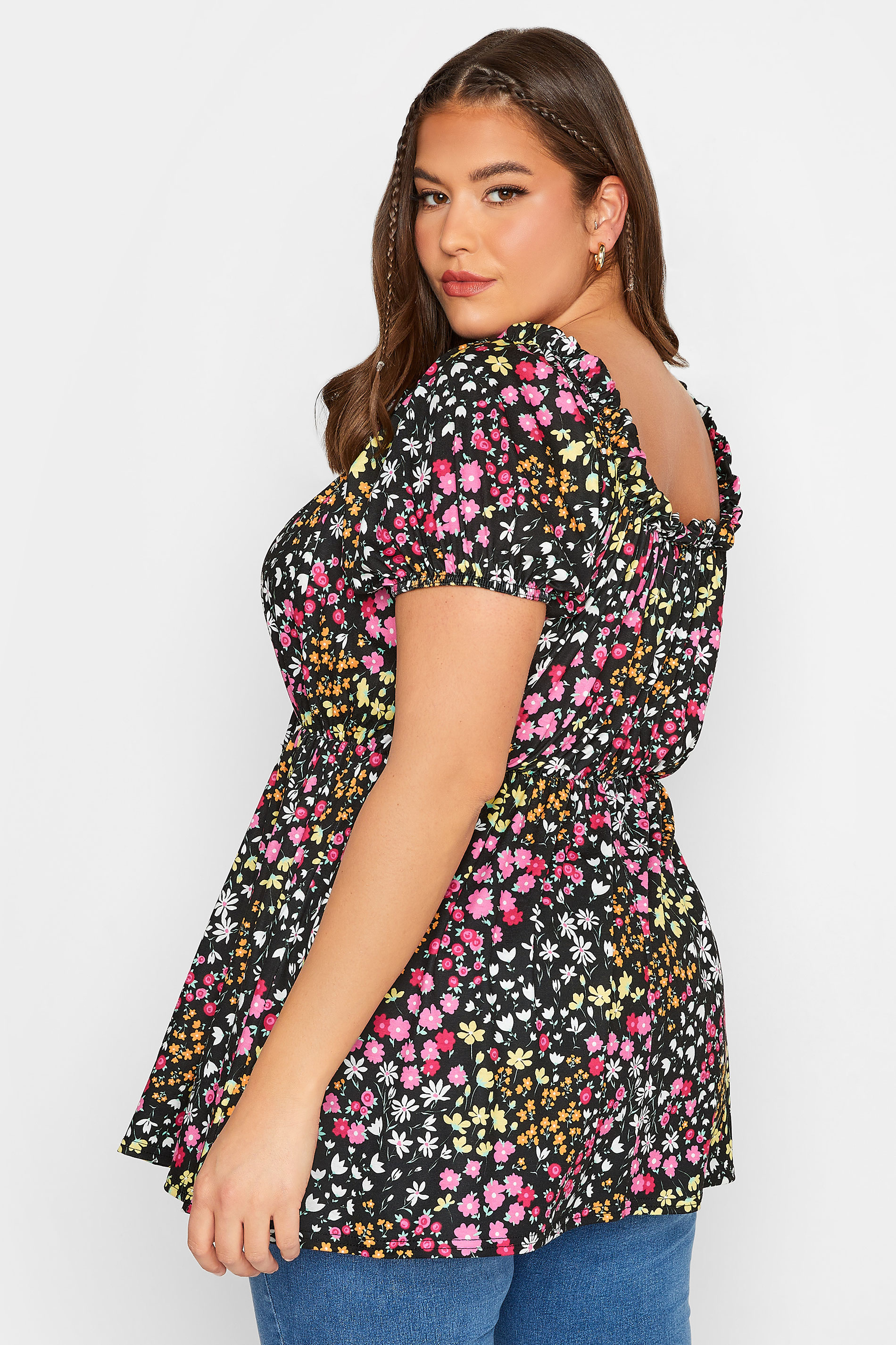 LIMITED COLLECTION Plus Size Curve Black Floral Ditsy Bardot Top | Yours Clothing  3