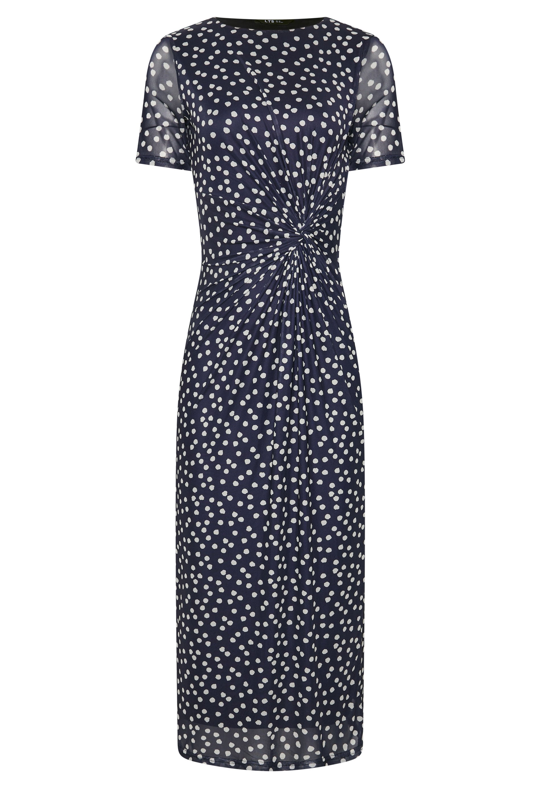 LTS Tall Women's Navy Blue Polka Dot Twist Mesh Midi Dress | Long Tall Sally 5