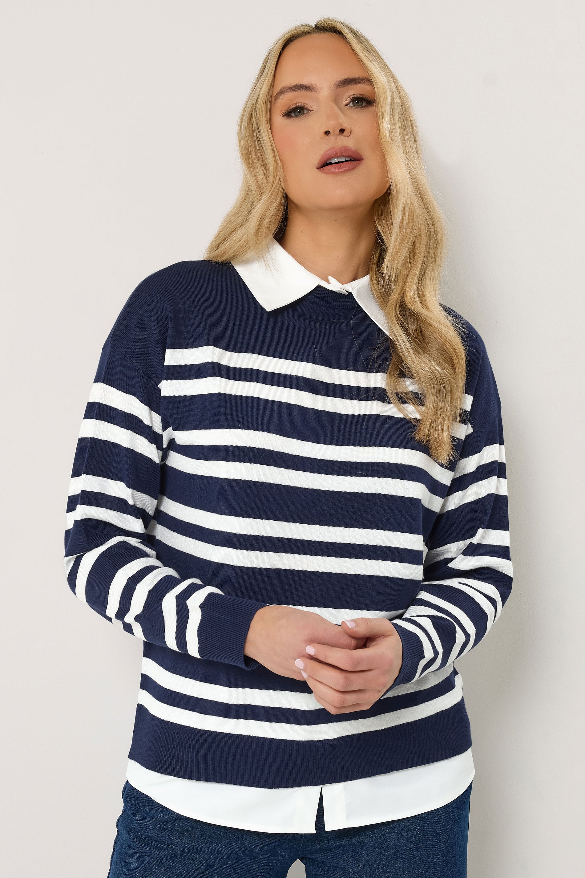 LTS Tall Women's Navy Blue Stripe 2-In-1 Jumper | Long Tall Sally  3