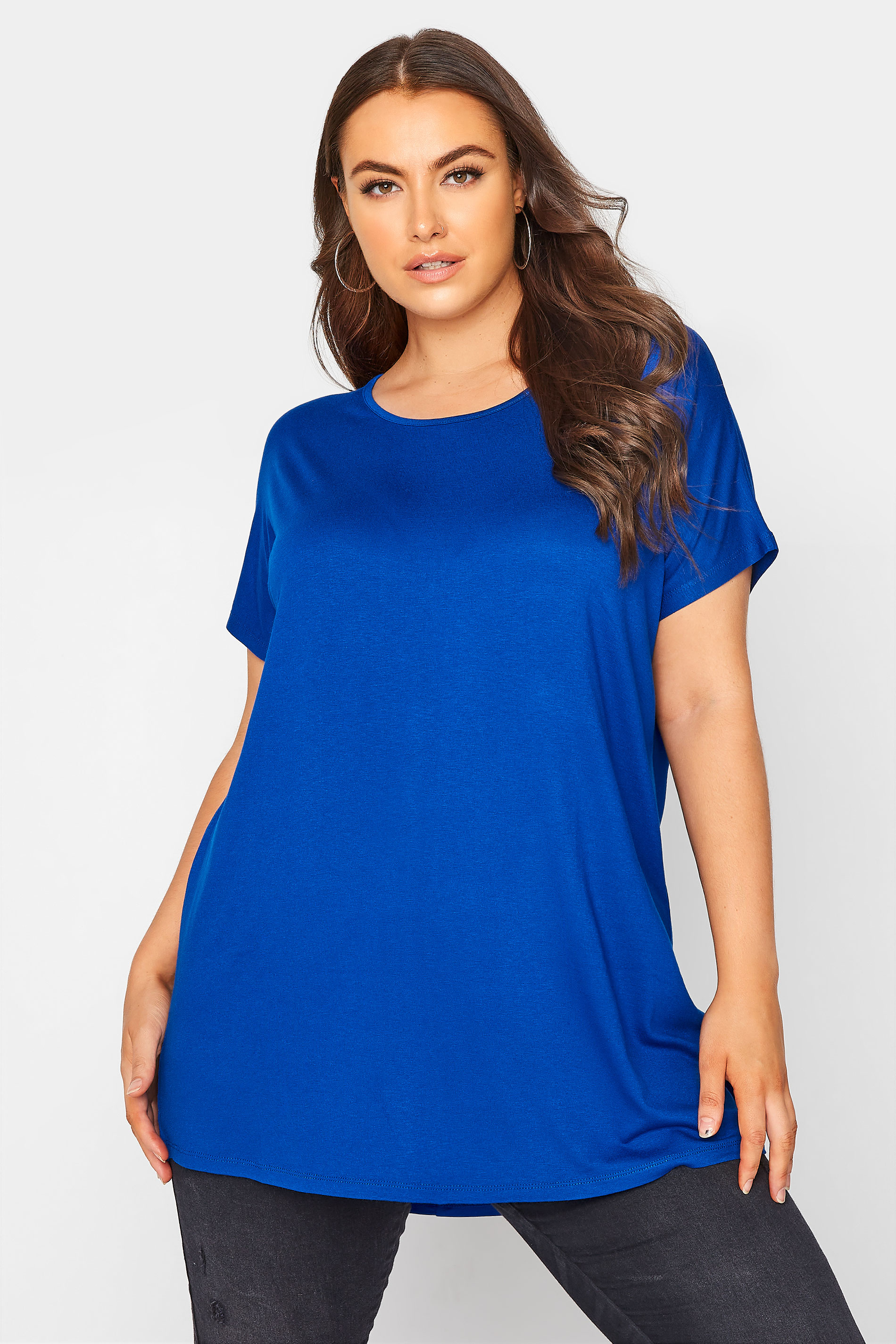 Grande taille  Tops Grande taille  T-Shirts | T-Shirt Bleu Roi Ourlet Plongeant - IV94634