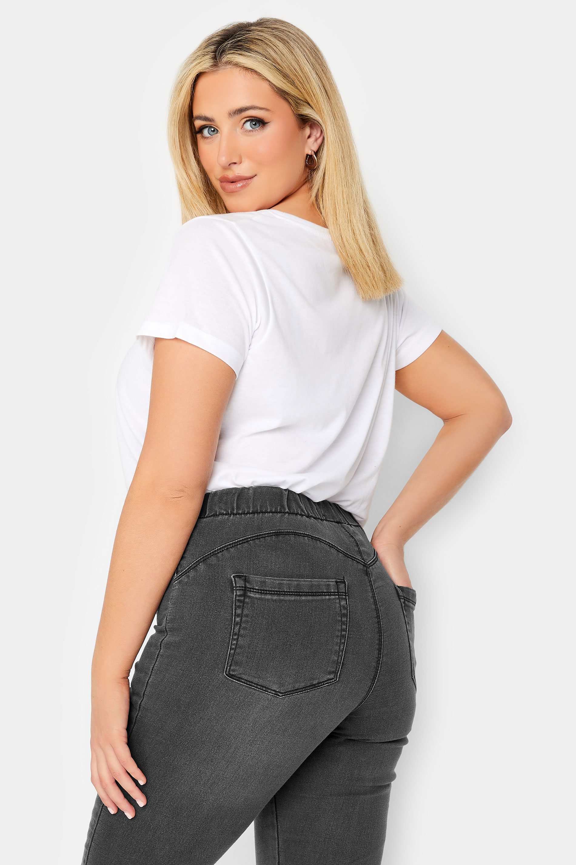 Plus Size Curve Black Washed Pull On Bum Shaper LOLA Jeggings | Yours Clothing 3