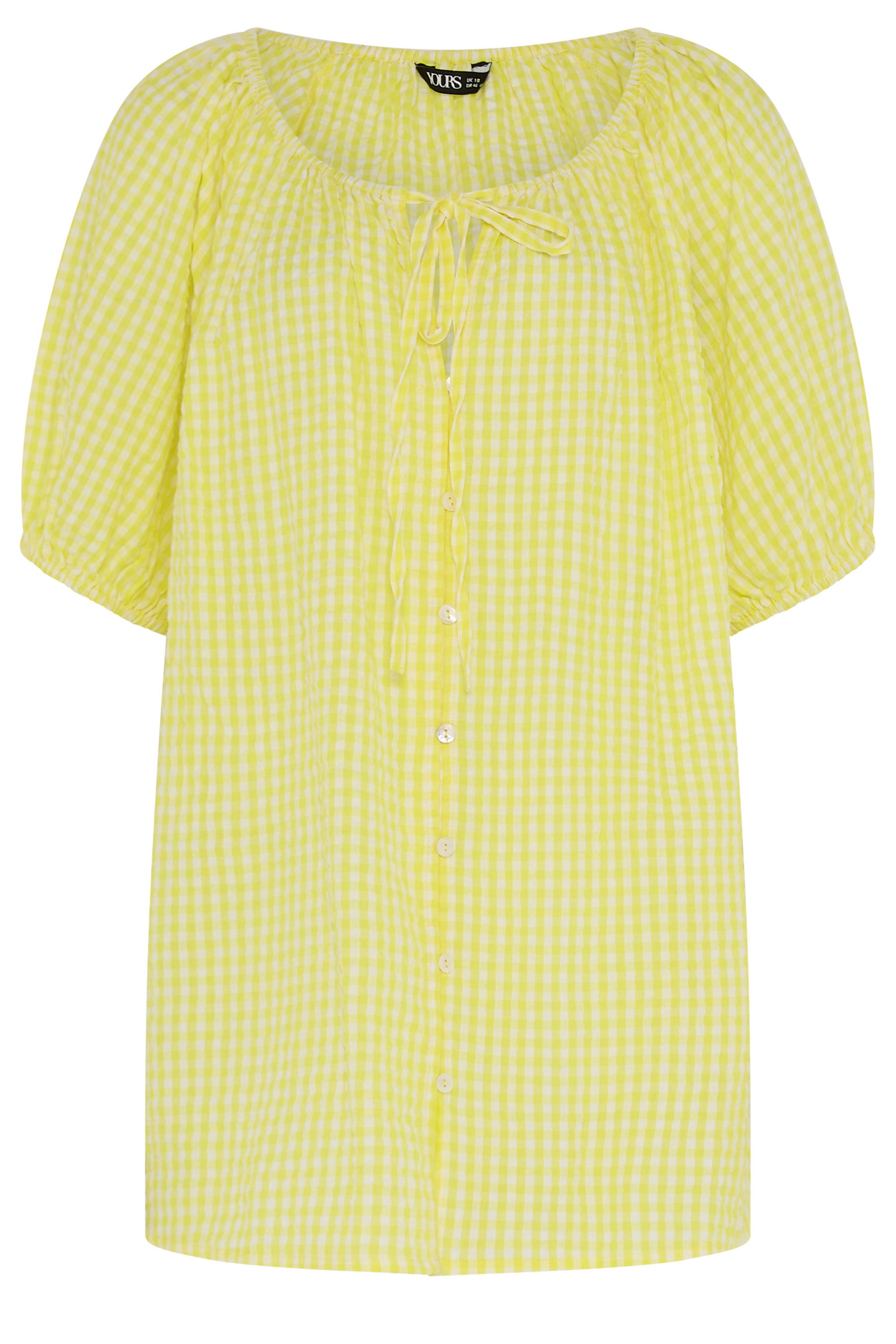 YOURS Plus Size Yellow Gingham Puff Sleeve Blouse | Yours Clothing 5