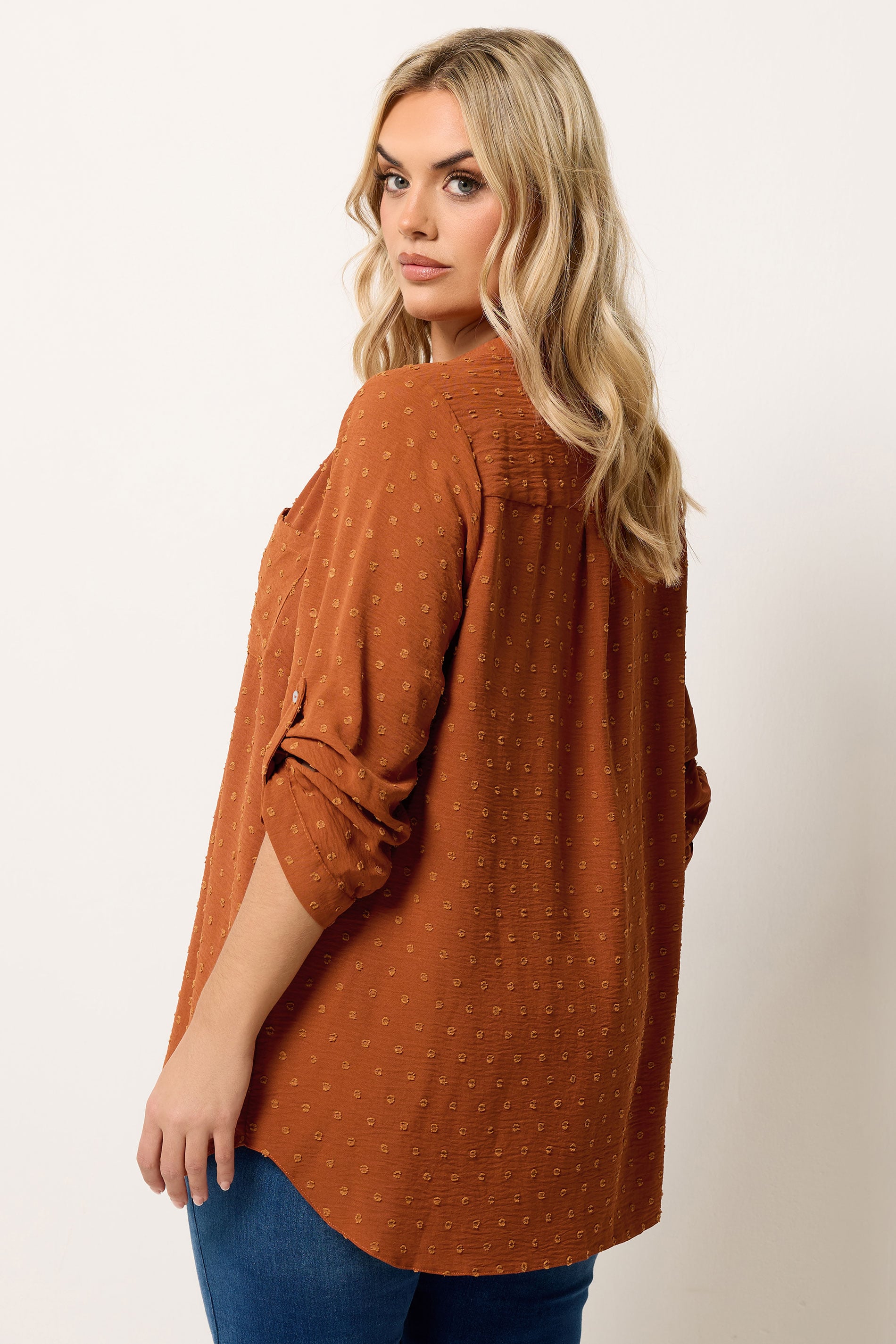 YOURS Plus Size Rust Orange Dobby Shirt  | Yours Clothing 2