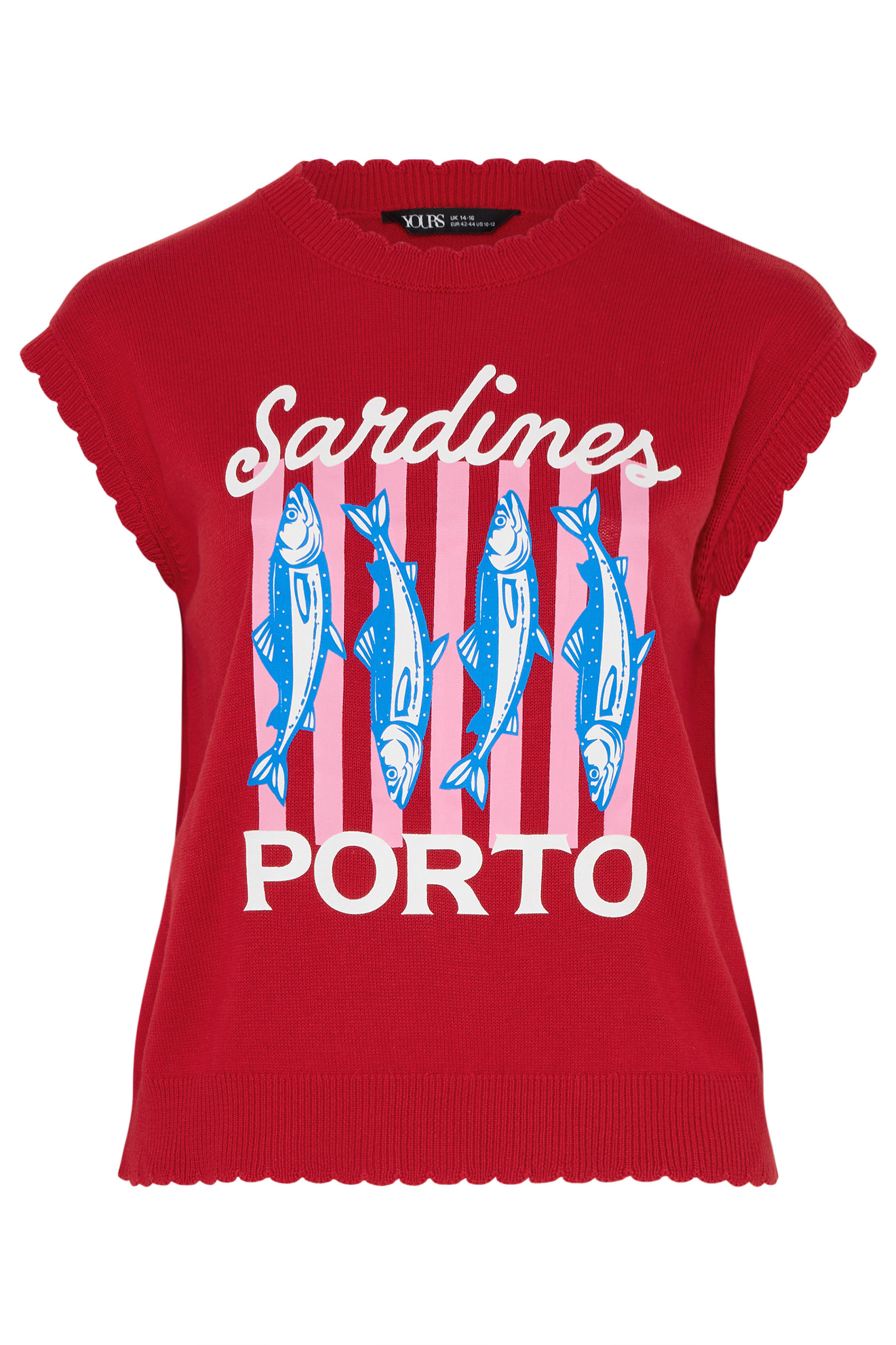 YOURS Plus Size Red 'Sardines' Knitted Vest Top | Yours Clothing 5