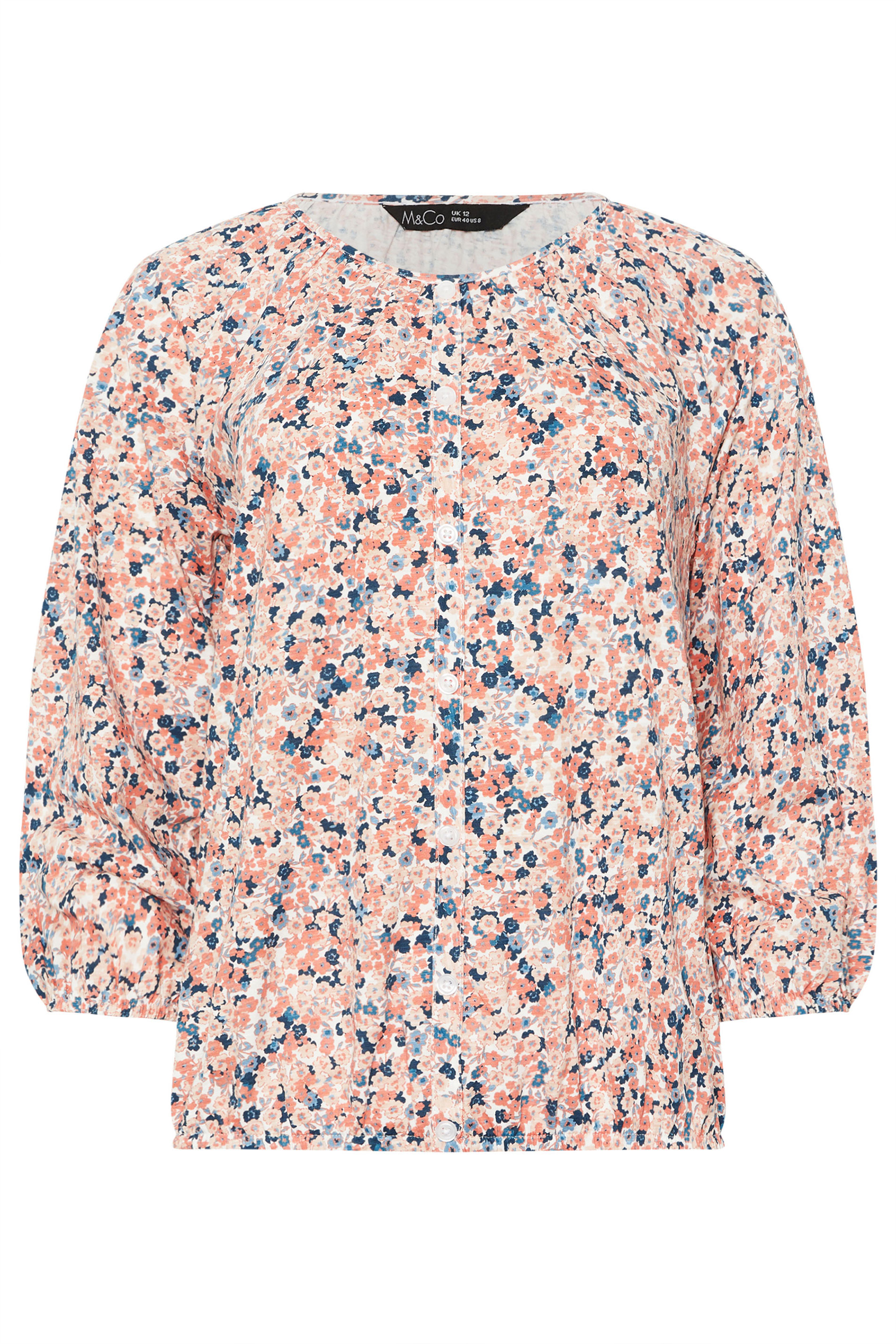 M&Co Orange Floral Button Down Cotton Blouse | M&Co 5