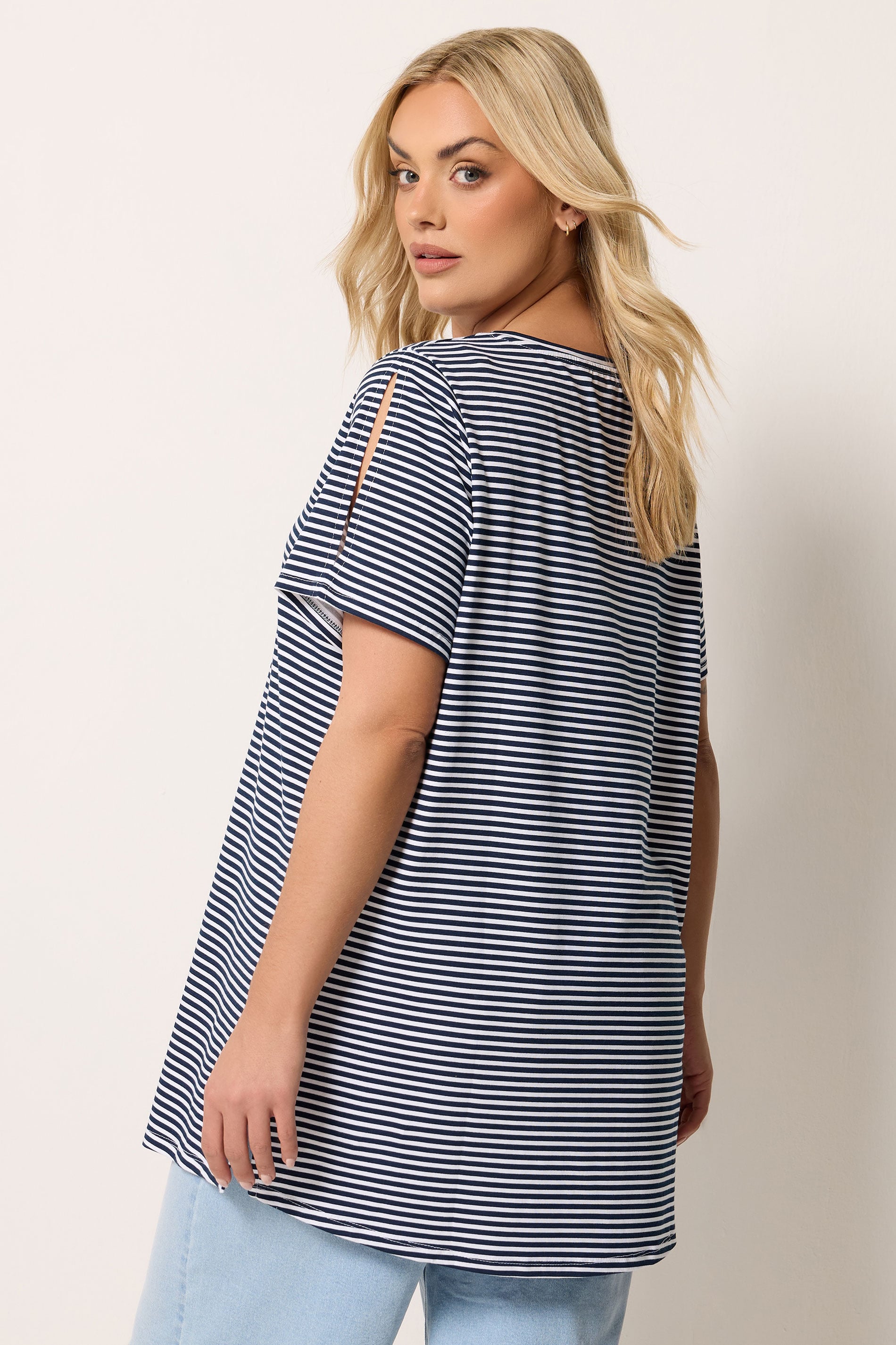 YOURS Plus Size Navy Blue Stripe Swing Top | Yours Clothing 4