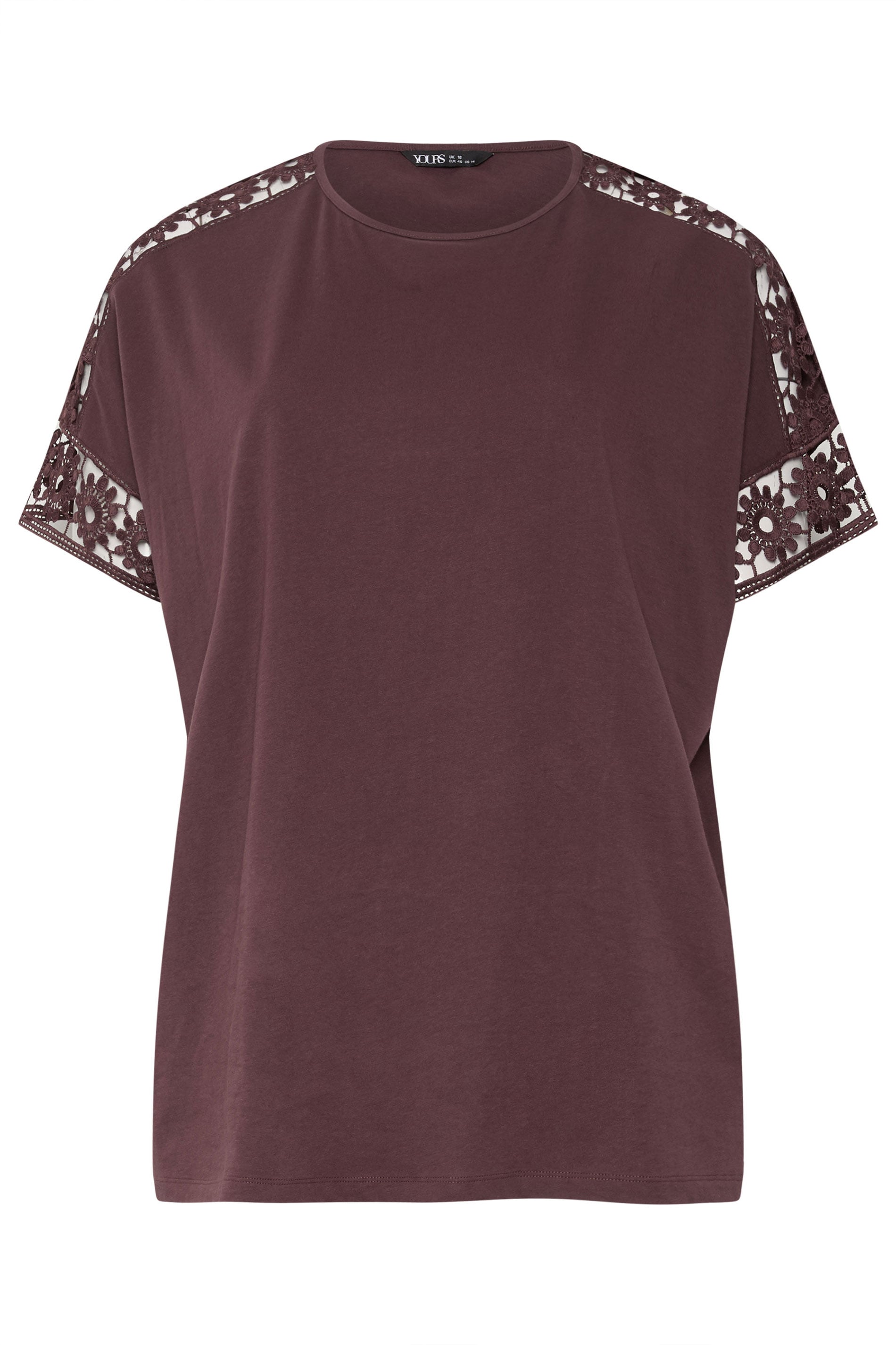YOURS Plus Size Chocolate Brown Crochet T-Shirt | Yours Clothing 5