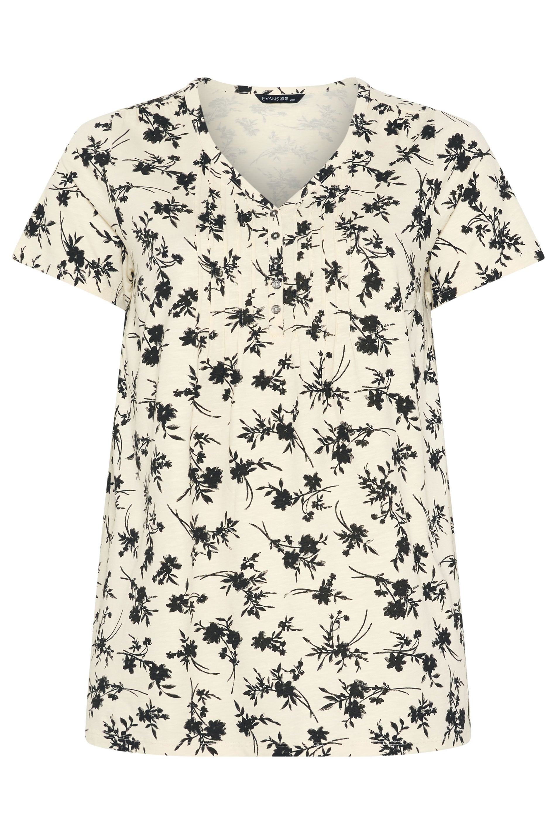 EVANS Plus Size Ivory Floral Print Cotton Henley Top | Evans 5