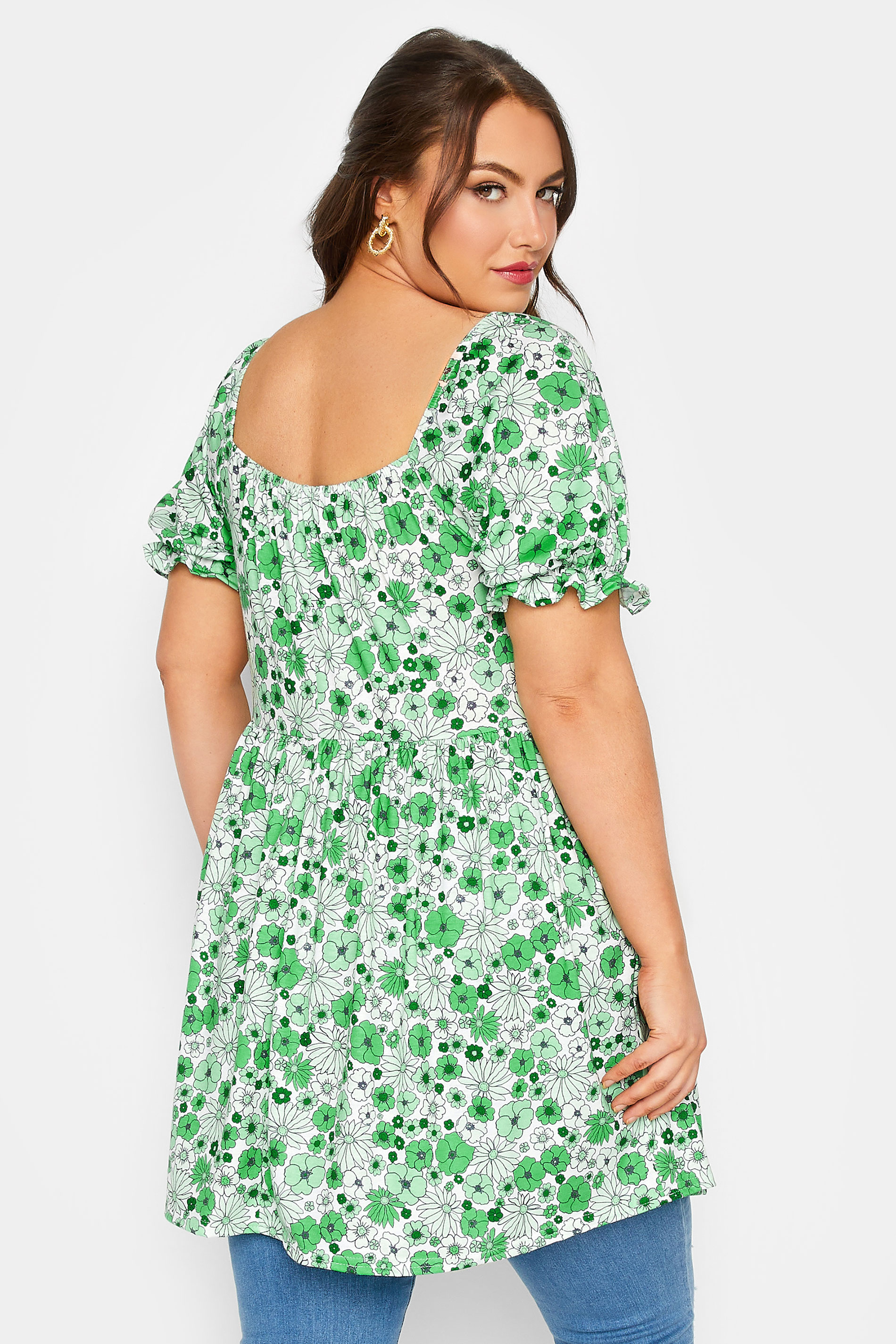LIMITED COLLECTION Plus Size Green Floral Puff Sleeve Top | Yours Clothing 3