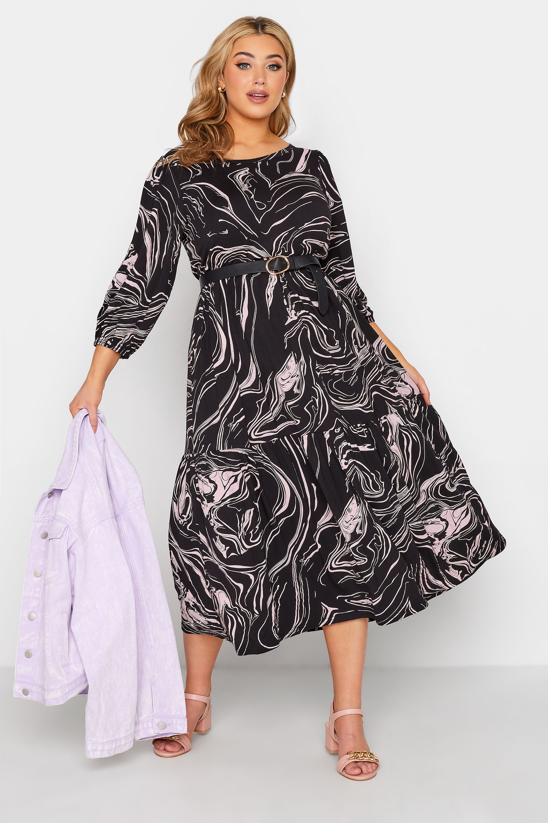 Robes Grande Taille Grande taille  Robes Casual | Robe Noire & Rose Marbré Midaxi - TX94743