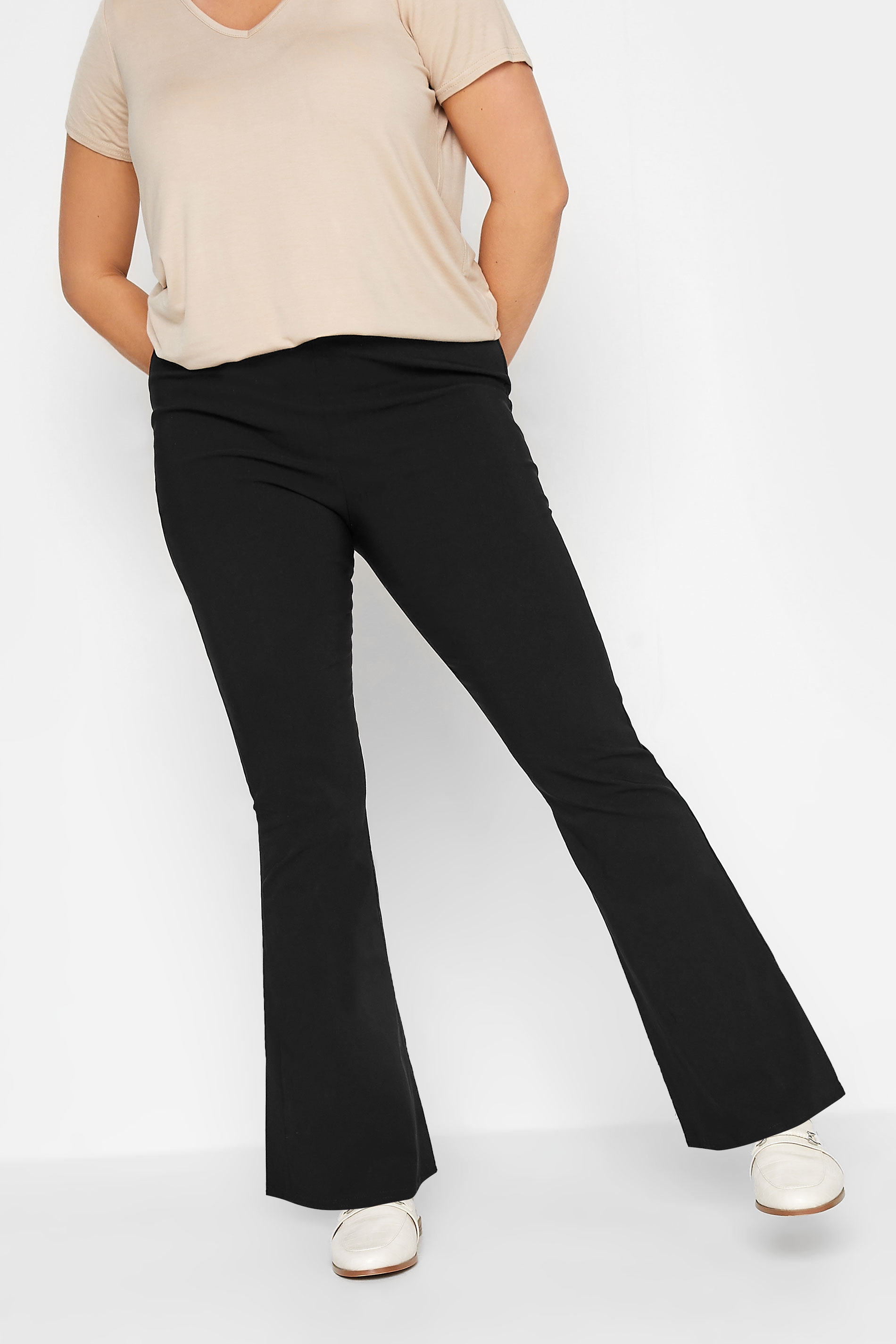 YOURS Curve Plus Size Black Flare Bengaline Trousers | Yours Clothing  1