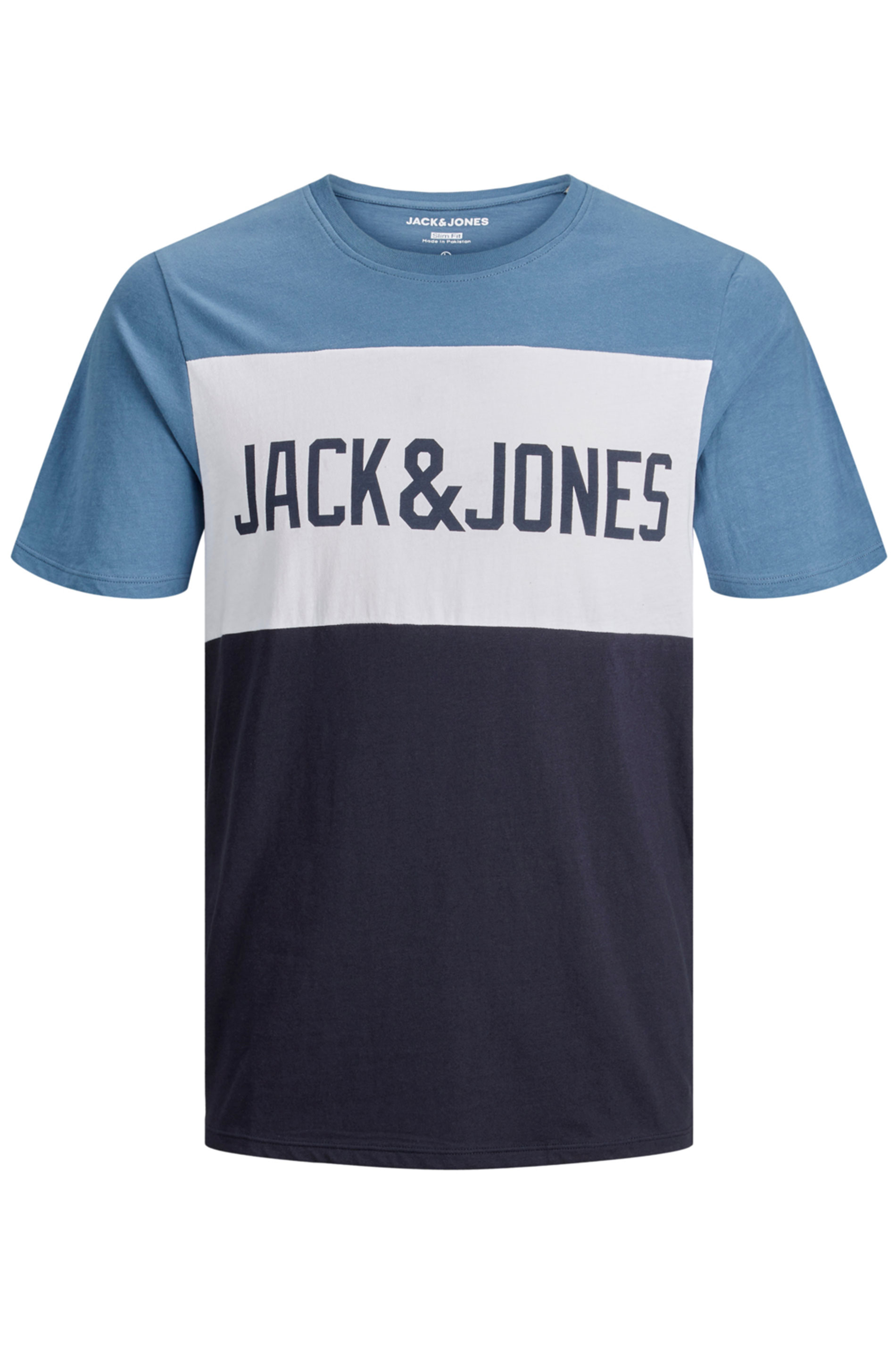 JACK & JONES Blue Colour Block Logo T-Shirt | BadRhino