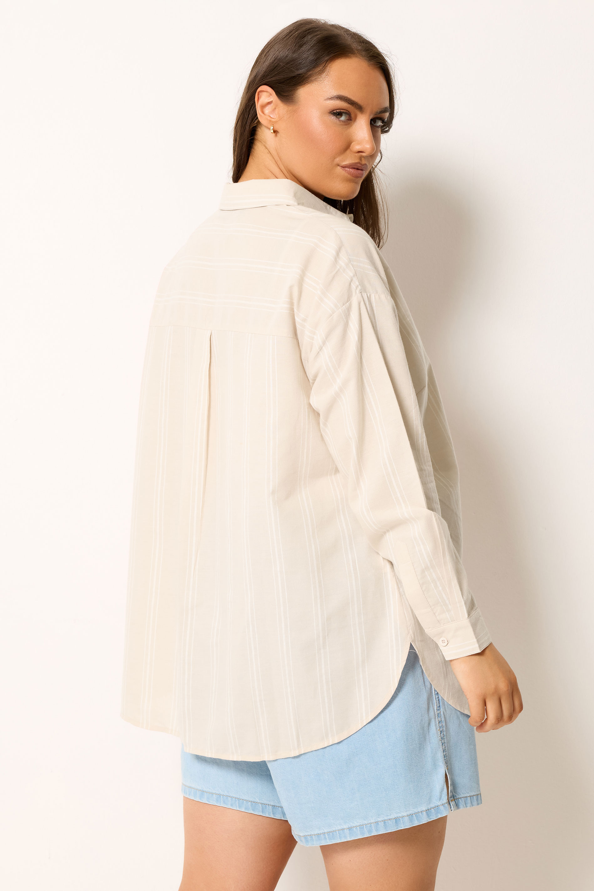 YOURS Plus Size Natural Brown Stripe Button Shirt | Yours Clothing 4