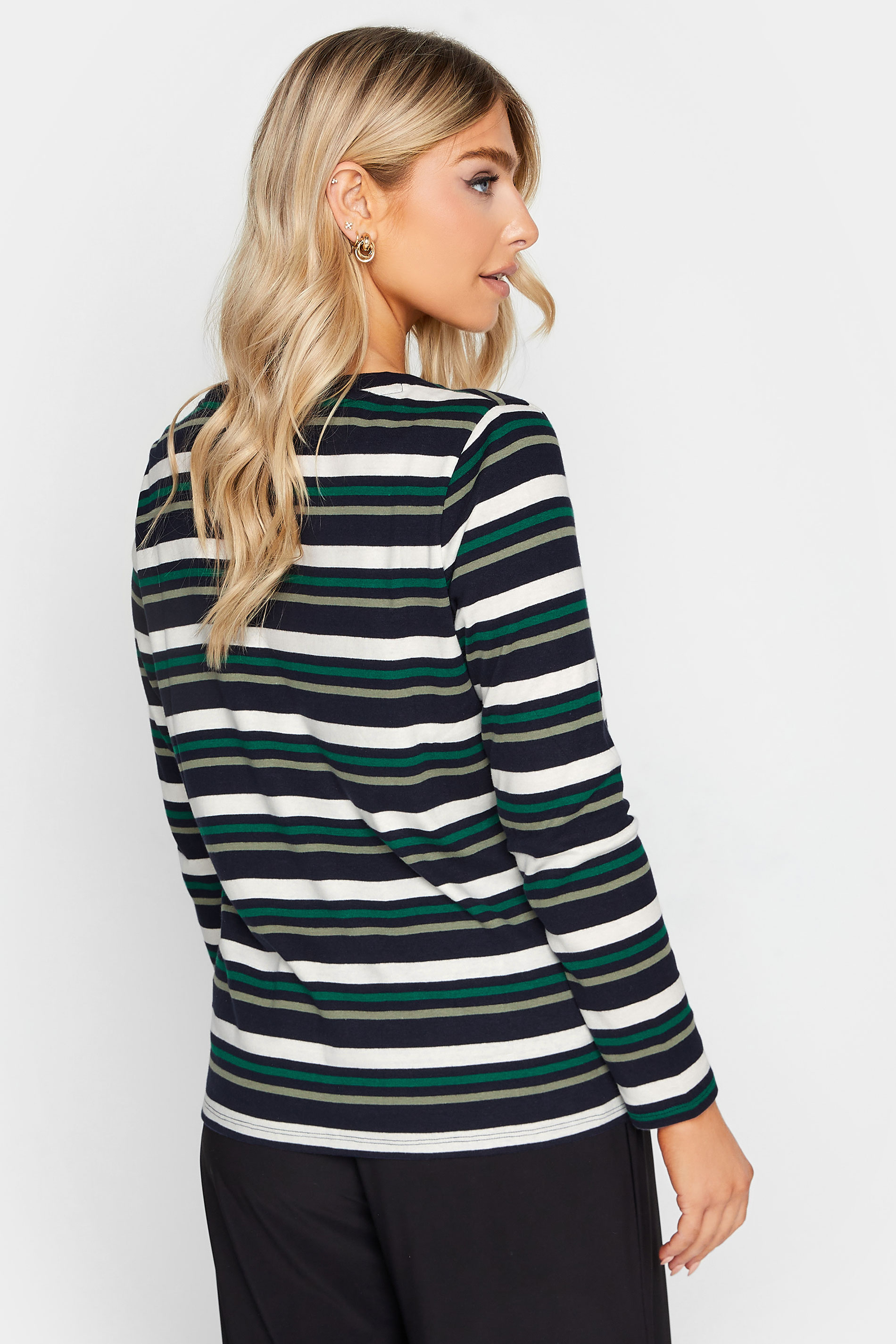 M&Co Green Teal Stripe Cotton Blend Long Sleeve Top | M&Co 3