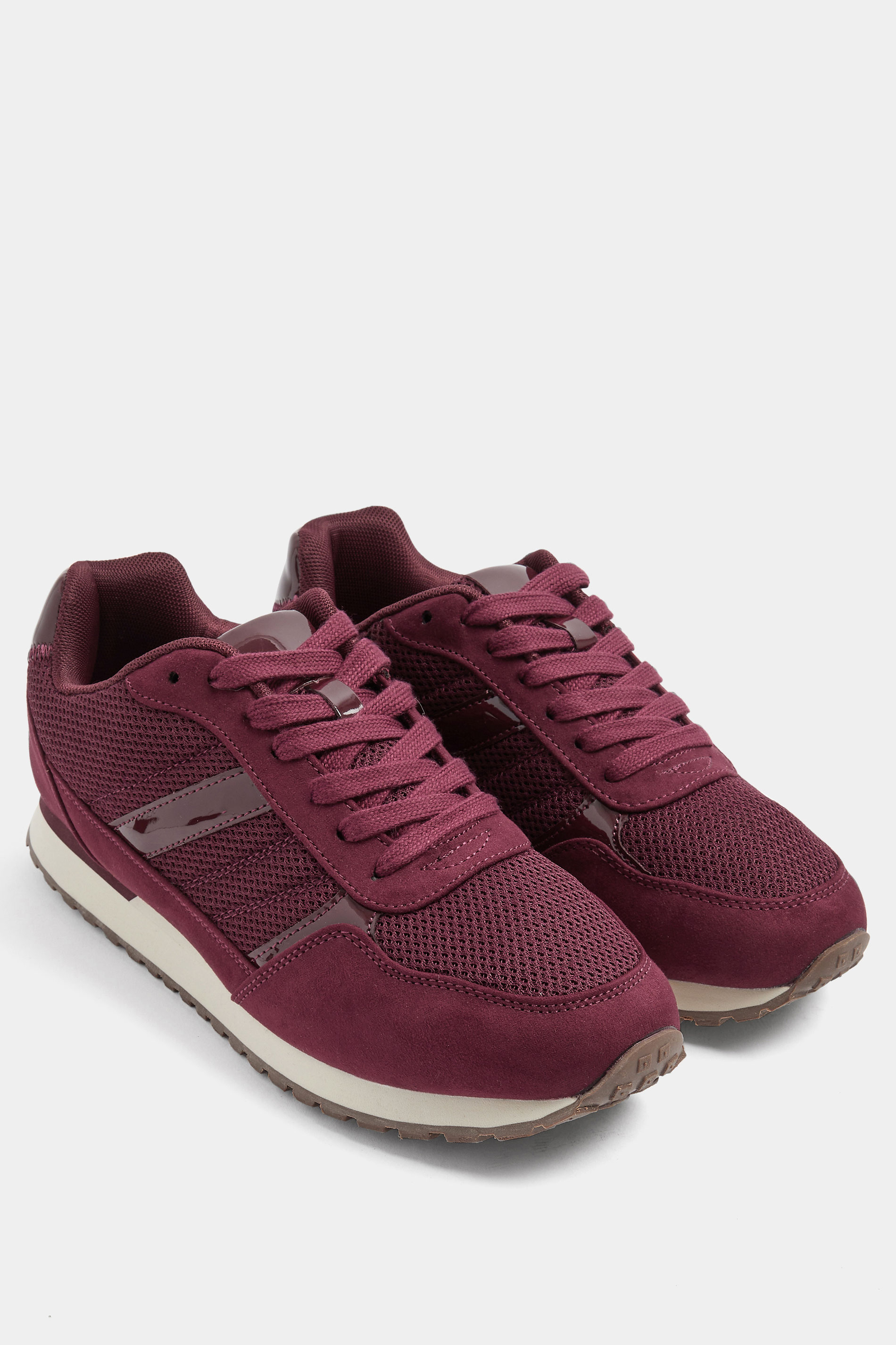 Burgundy Red Side Stripe Lace Up Trainer In Wide EEE Fit | Yours Clothing 3