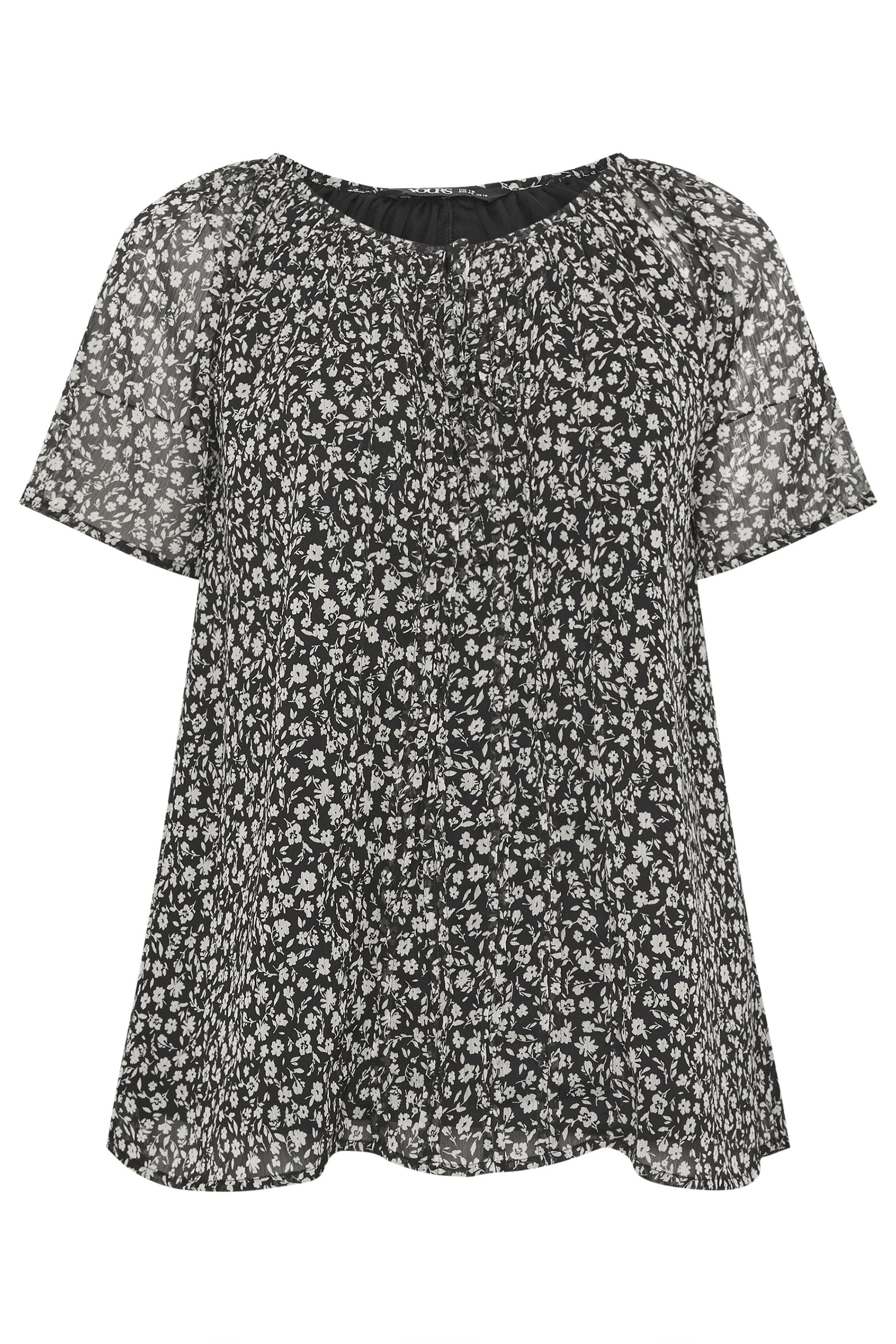 YOURS Plus Size Navy Blue Floral Short Sleeve Pintuck Blouse | Yours Clothing 5