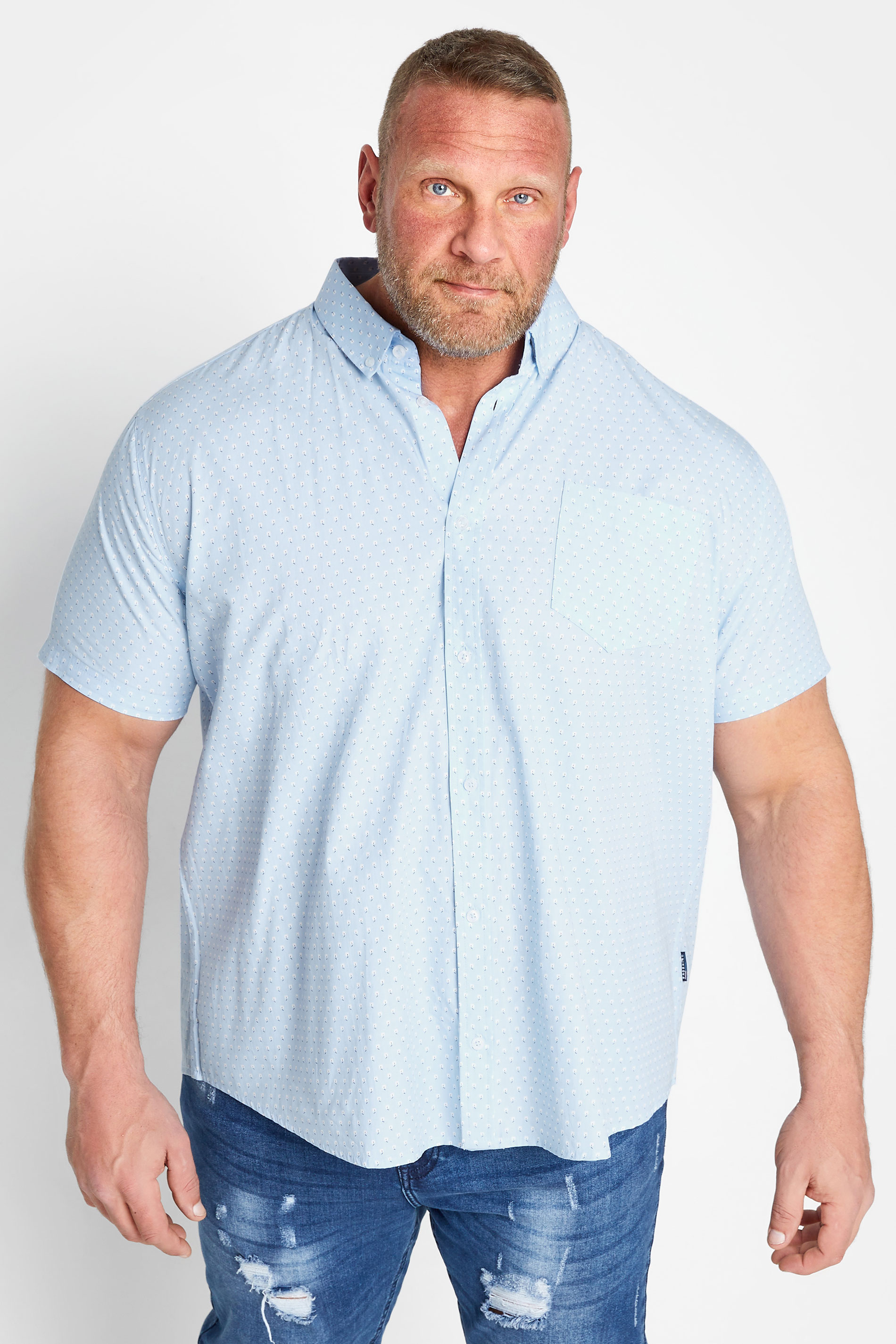 BadRhino Big & Tall Plus Size Mens Light Blue Floral Short Sleeve Shirt | BadRhino  1