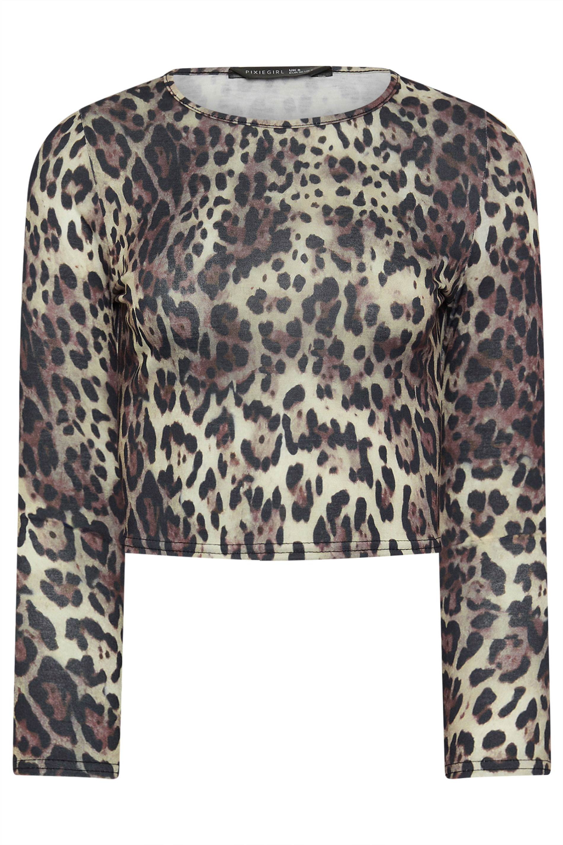 PixieGirl Petite Women's Natural Brown Leopard Print Crop Top | PixieGirl 6