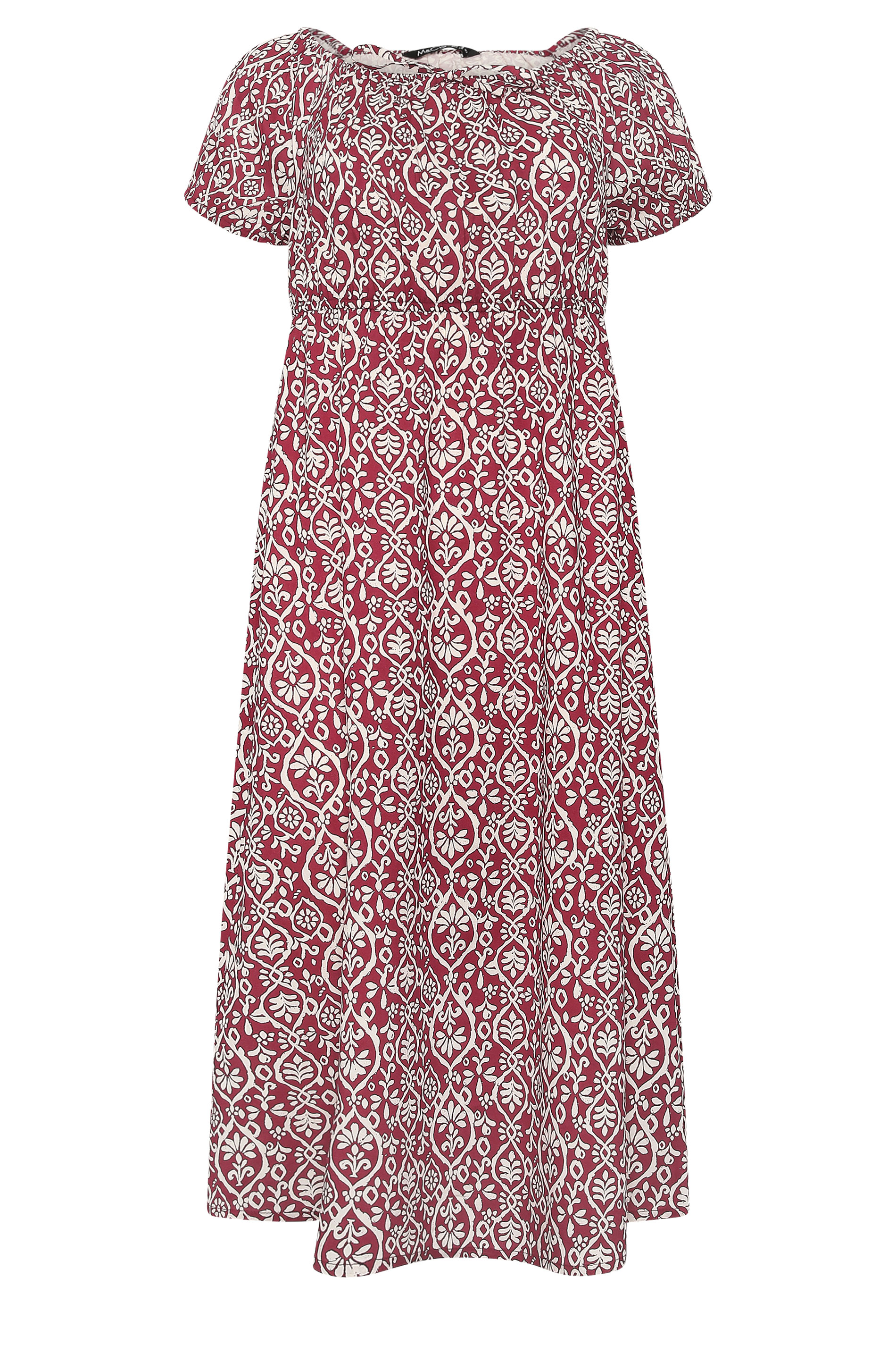 M&Co Petite Red Abstract Tie Neck Midi Dress | M&Co 5
