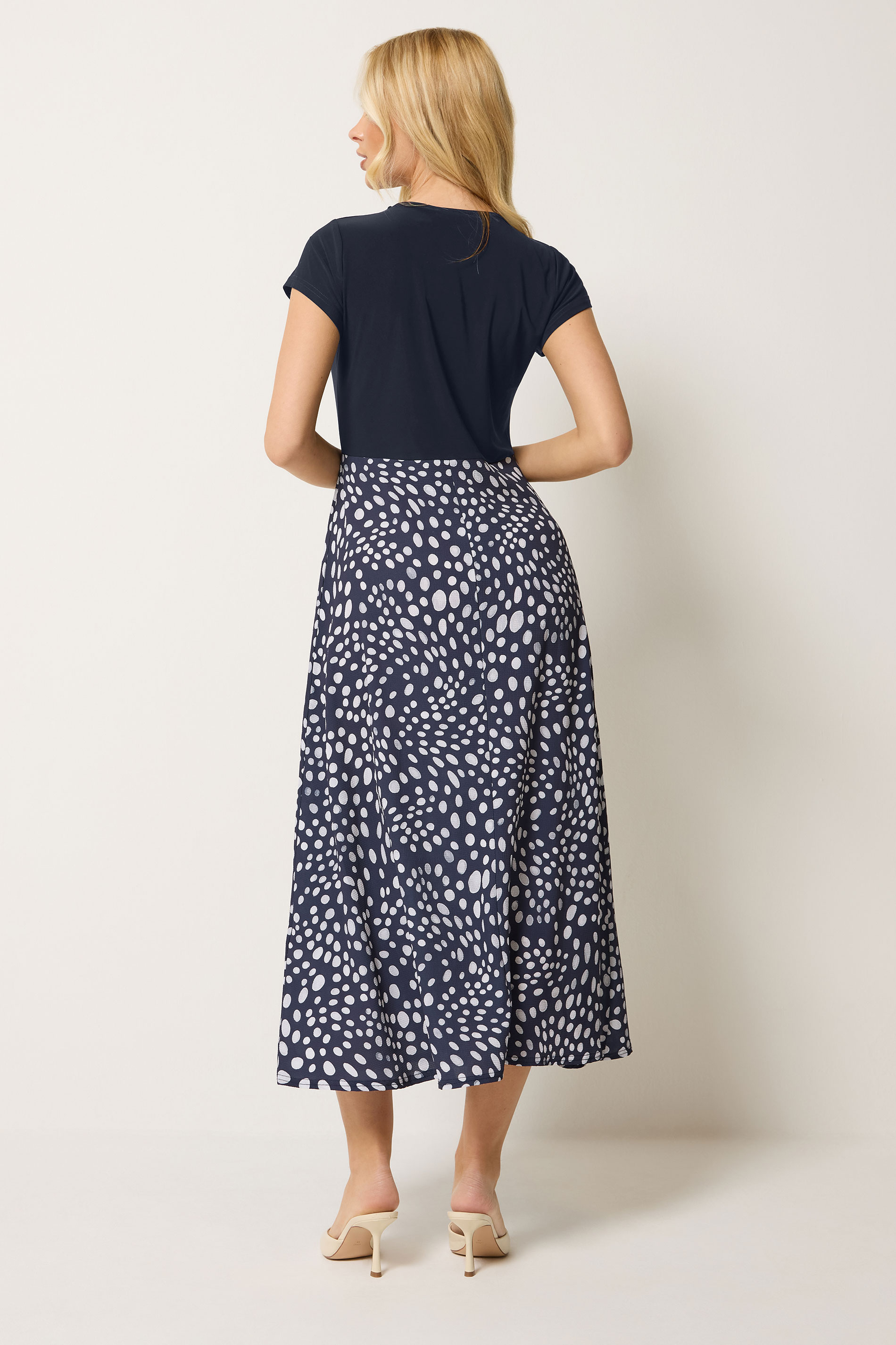 M&Co Navy Blue Spot Print 2 In 1 Midi Dress | M&Co 1