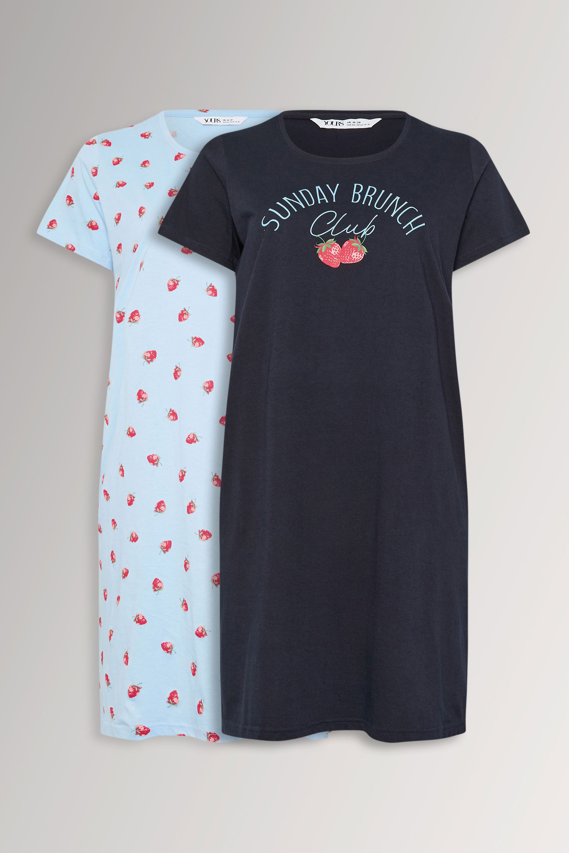 YOURSET Plus Size 2 PACK Navy Blue 'Sunday Brunch Club' Dipped Back Nightdresses | Yours Clothing 3