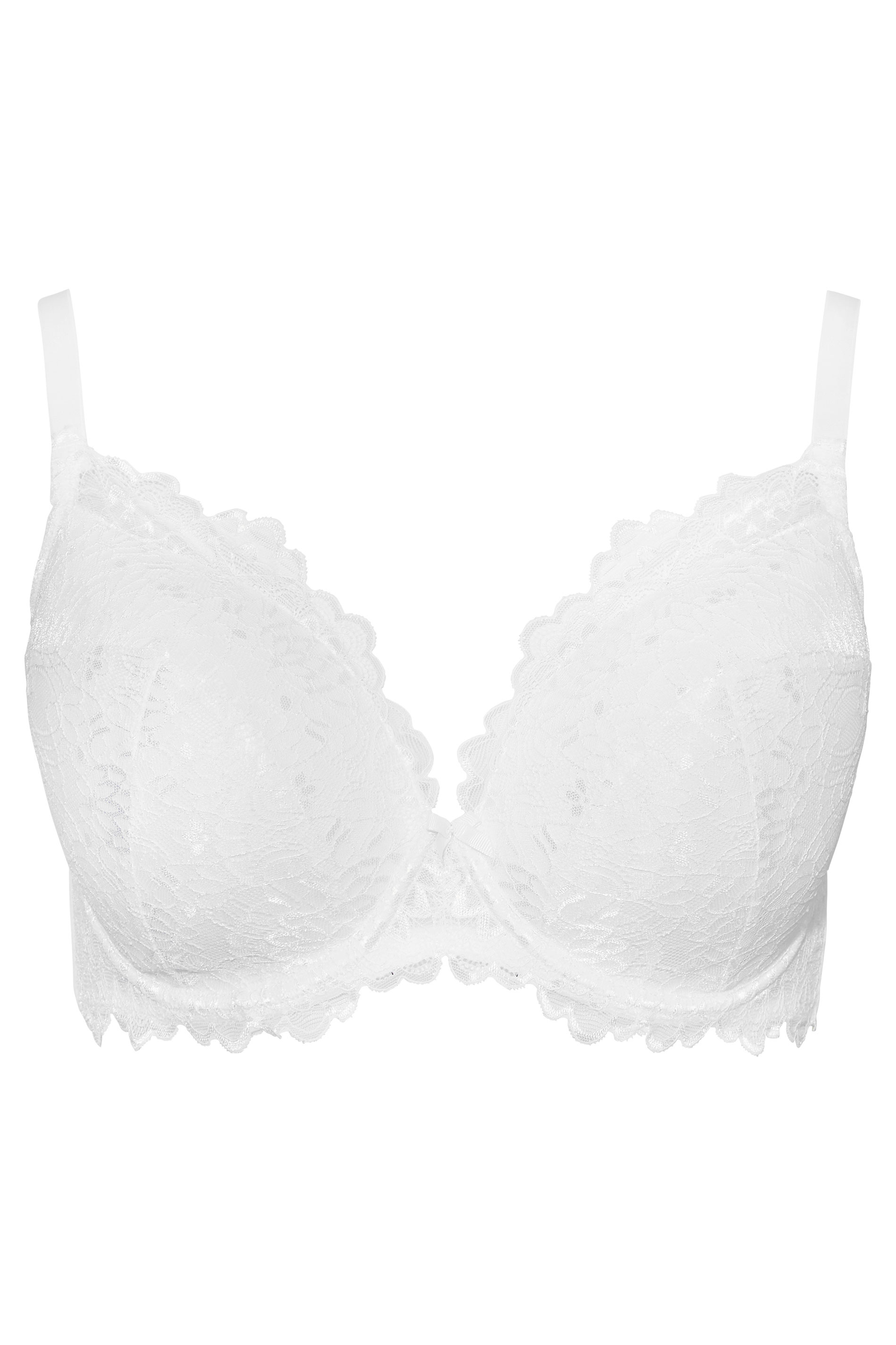 Plus Size White Lace Padded Underwired Plunge Bra | Yours Clothing 3