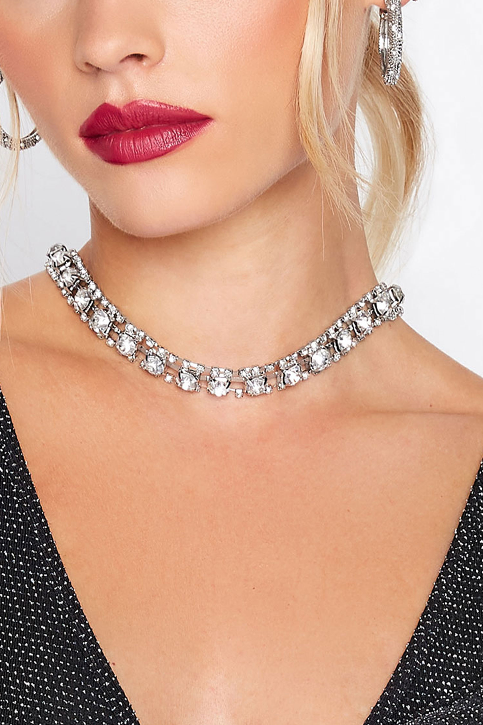 Silver Diamante Choker Necklace | Yours Clothing 1