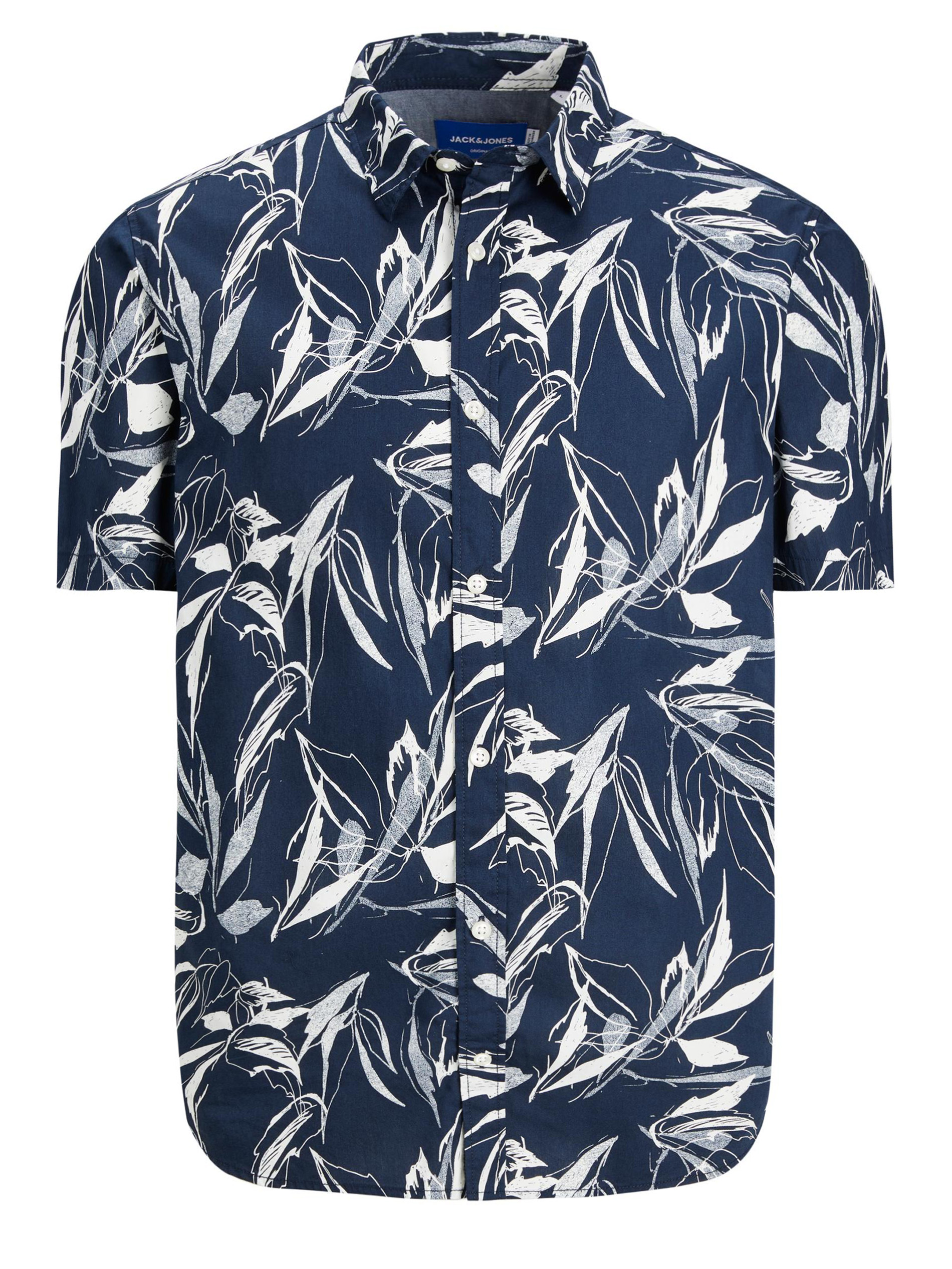 JACK & JONES Big & Tall Navy Blue Floral Print Shirt | BadRhino 2