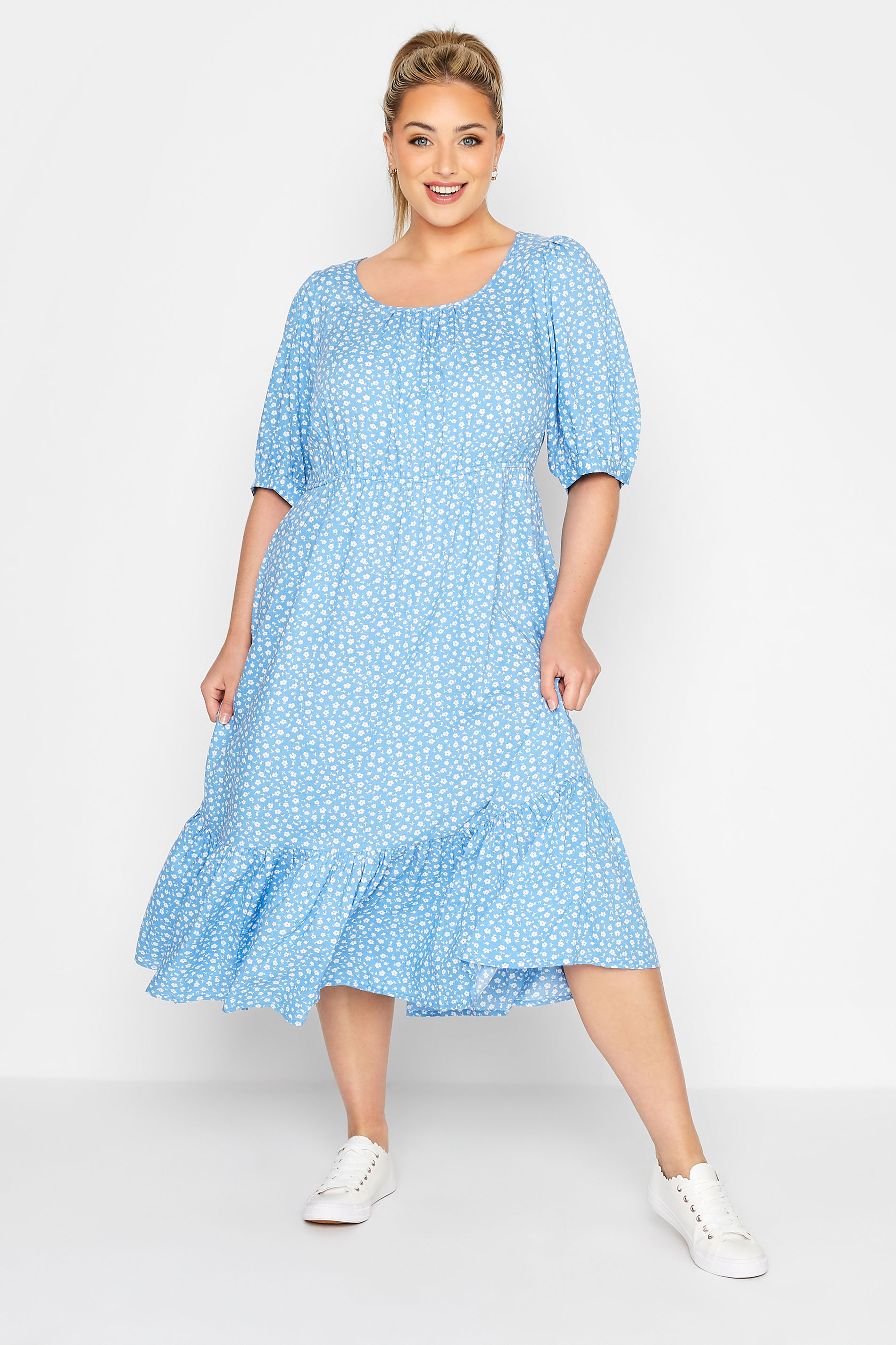 LIMITED COLLECTION Curve Blue Ditsy Midaxi Dress 1