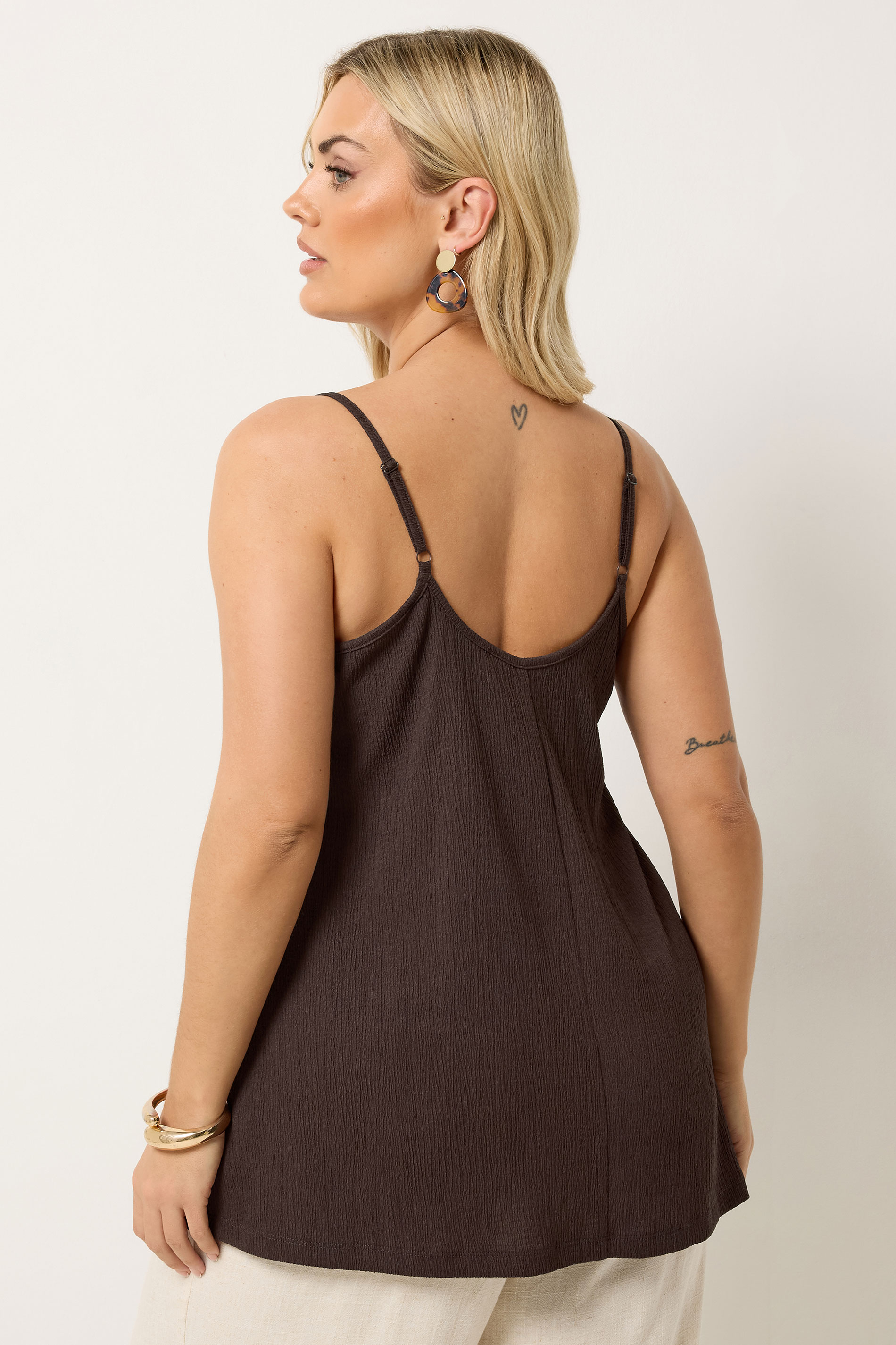 YOURS Plus Size Chocolate Brown Gathered Textured Cami | Yours Clothing 2