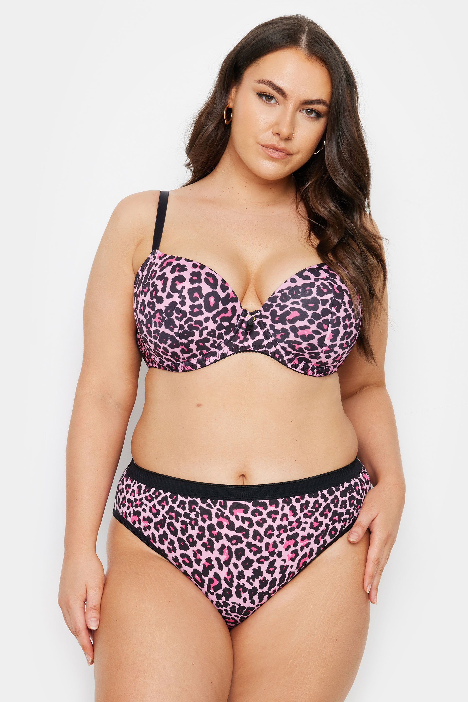 YOURS Plus Size 2 PACK Pink & Black Leopard Print T-Shirt Bras | Yours Clothing 2