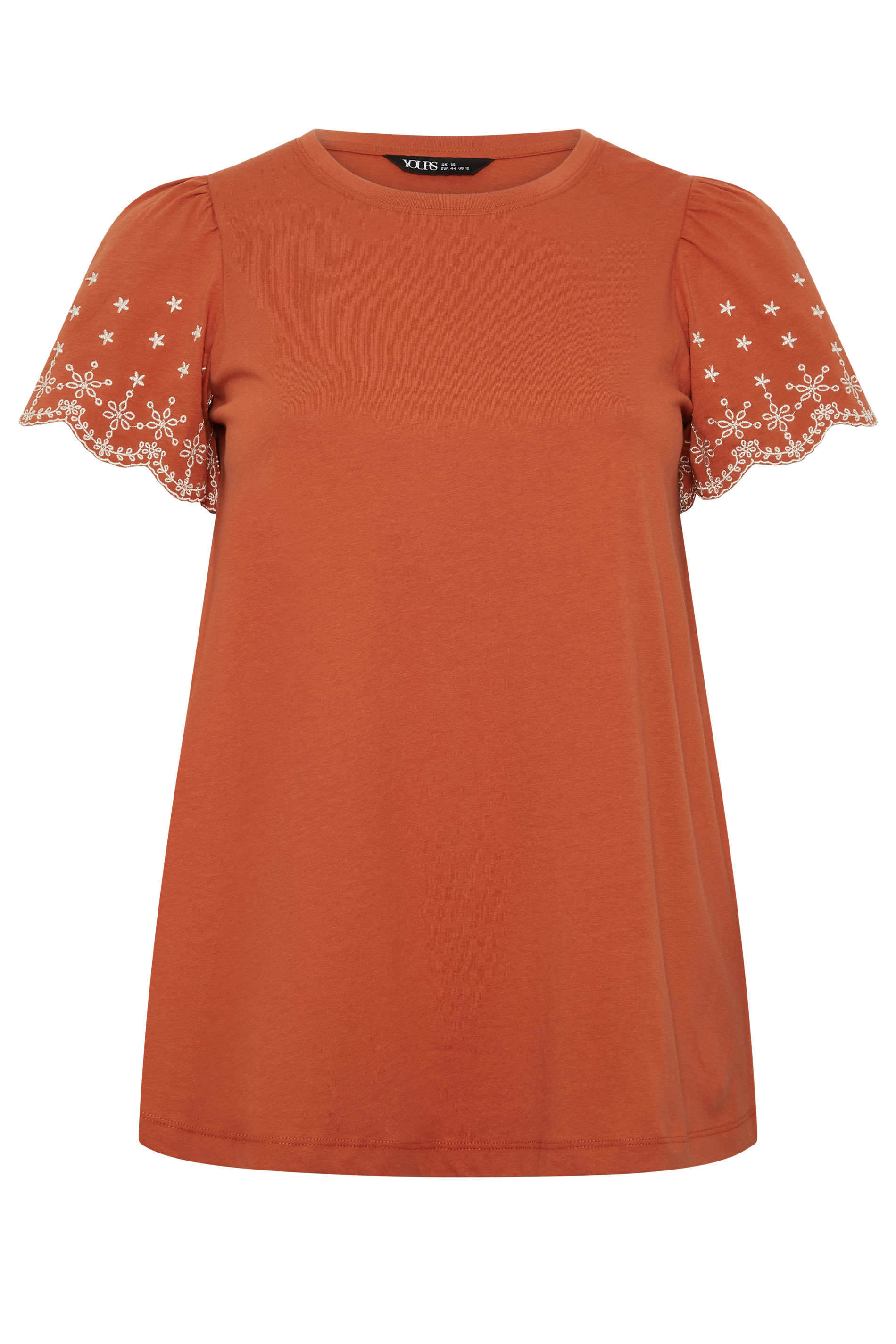 YOURS Plus Size Orange Embroidered Sleeve T-Shirt | Yours Clothing 5
